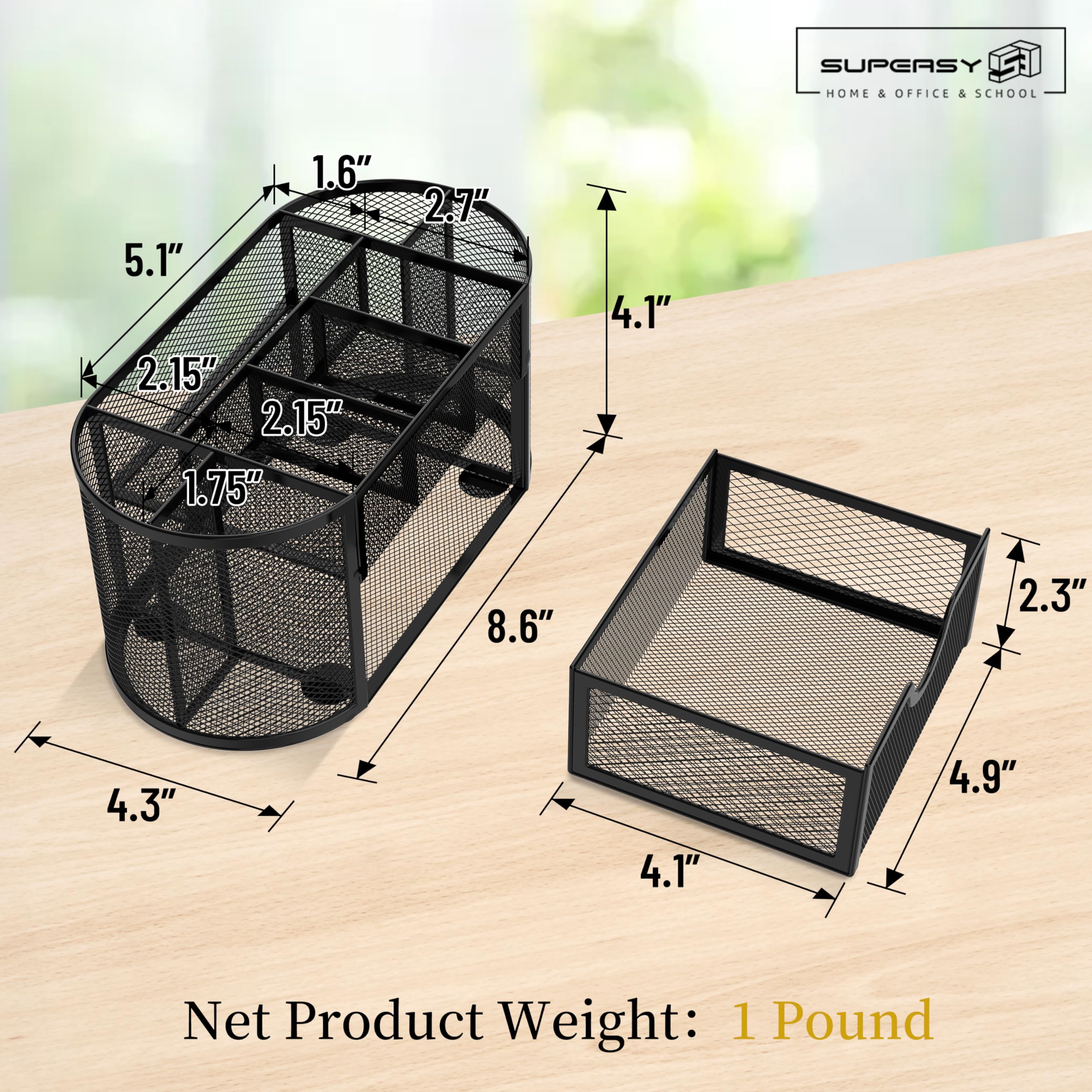 SUPEASY Mesh Desk Organizer, Desk Accessories & Workspace Organizers with Drawers, Pencil Holder for Desk with 9 Compartments for Office Supplies, 8.6 x 4.3 x 4.1 Inch, Black