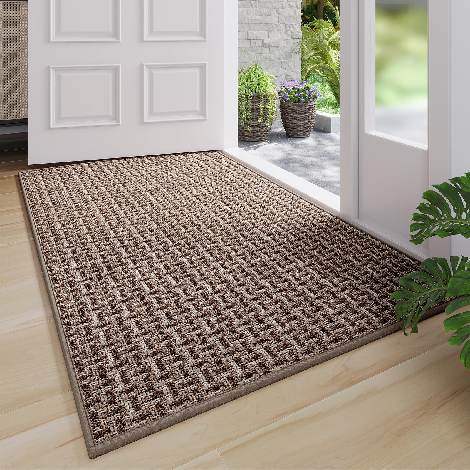 Door Mat 17"x30", Door Mat Indoor Entrance Dirt Resistant and Absorbent, Non-Slip Rubber Backing Front Door Mats, Easy Clean Low-Profile Doormat for Entryway, Front Door, Inside Entrance, Brown