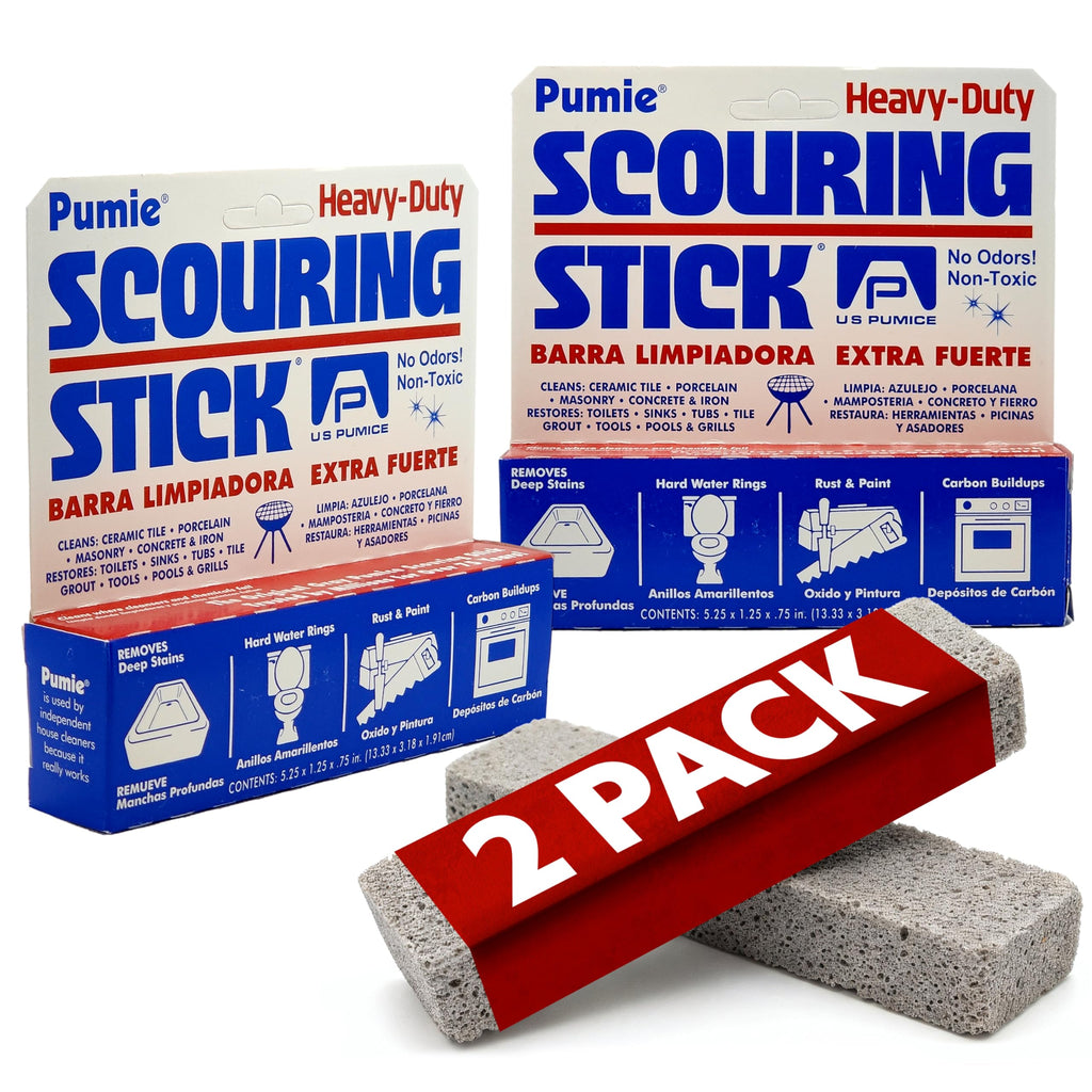 PUMIE Scouring Stick, Heavy Duty Extra Strong Pumice Cleaning Bar, Pumice Stone for Cleaning Tough Toilet Rings, Bathroom & Kitchen Stains - Scouring Stick on Toilet Bowls, Pool, Tiles (2 Pack)
