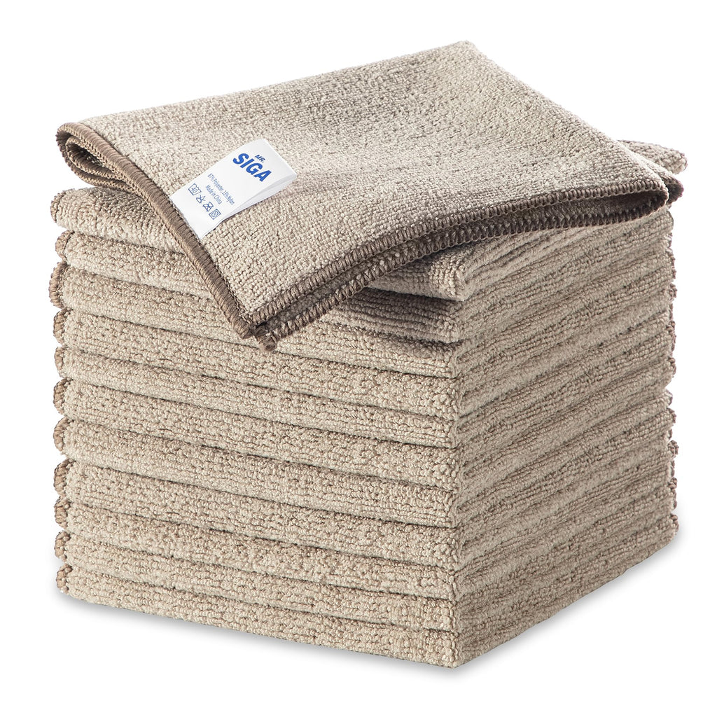 MR.SIGA Microfiber Cleaning Cloths, All-Purpose Surface Microfiber Towels, Streak Free Cleaning Rags, Pack of 12, Coffee, Size 32 x 32 cm(12.6 x 12.6 inch)