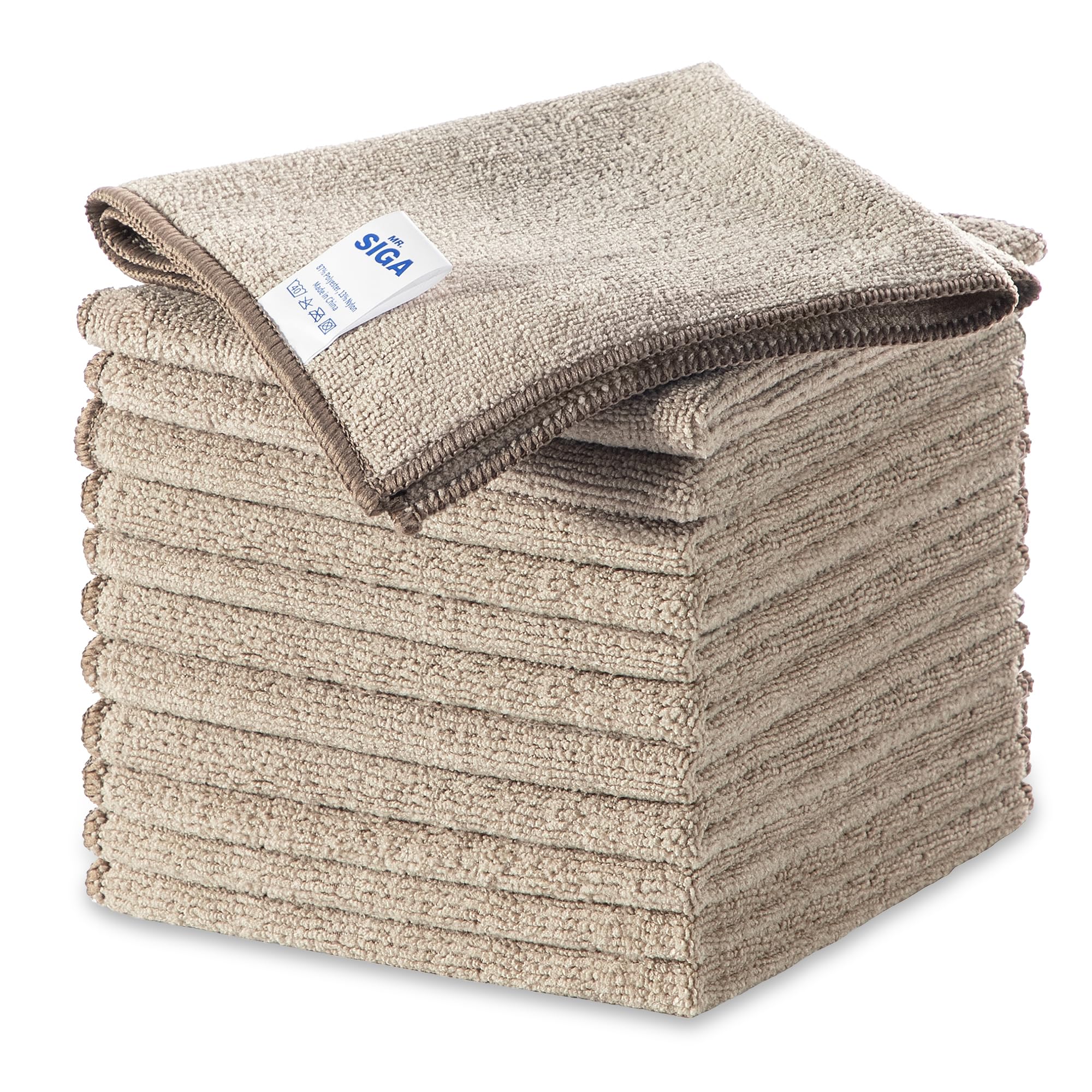 MR.SIGA Microfiber Cleaning Cloths, All-Purpose Surface Microfiber Towels, Streak Free Cleaning Rags, Pack of 12, Coffee, Size 32 x 32 cm(12.6 x 12.6 inch)