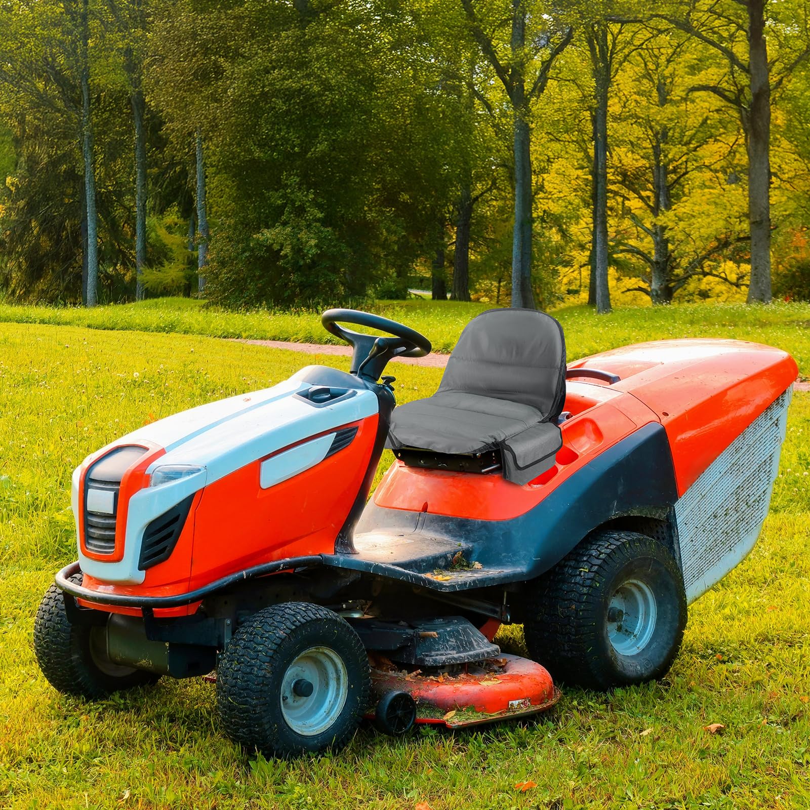 Lawn Tractor Seat Cover with Two Side Pockets, Waterproof 600D Oxford Riding Mower Seat Covers, Fits for 12.2-14.2inches Back High Seat