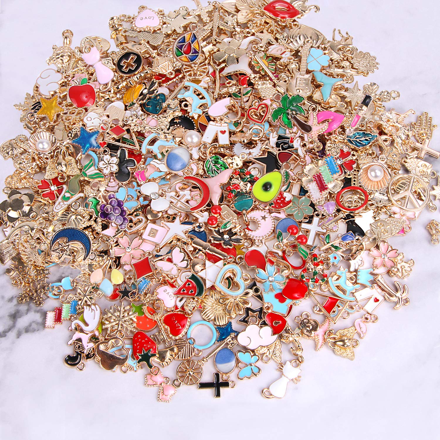 SANNIX 350Pcs Wholesale Bulk Lots Jewelry Making Charms Assorted Gold Plated Enamel Pendants for DIY Necklace Bracelet Earring Craft Supplies