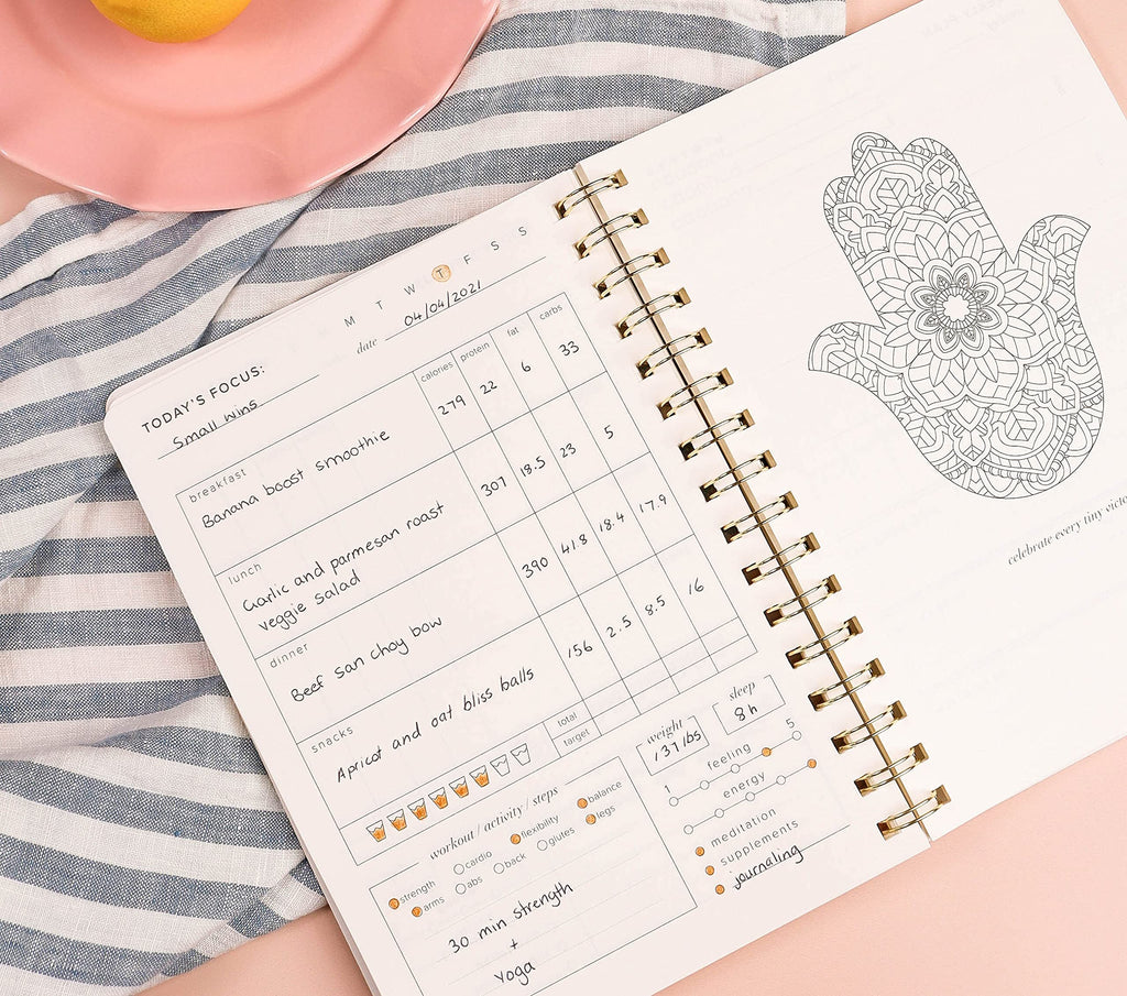 Kunitsa Co. Food and Exercise Journal for Women. Track Meals and Nutrition - 90 days (Pink) 8.5″ x 6″