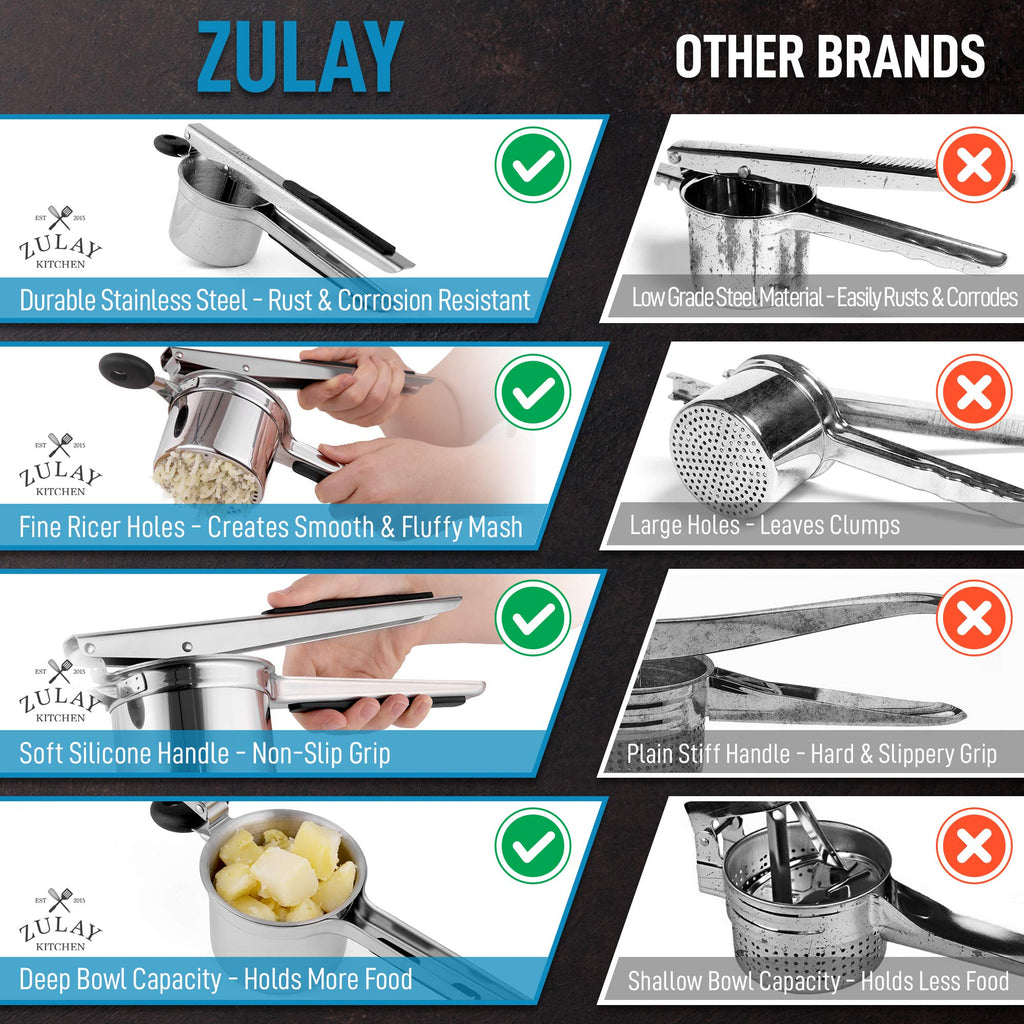 Zulay Kitchen Large 15oz Potato Ricer, Heavy Duty Stainless Steel Potato Masher and Ricer for Mashed Potatoes, Mashed Potato Masher & Potato Press Kitchen Gadget for Perfect Mashed Potatoes