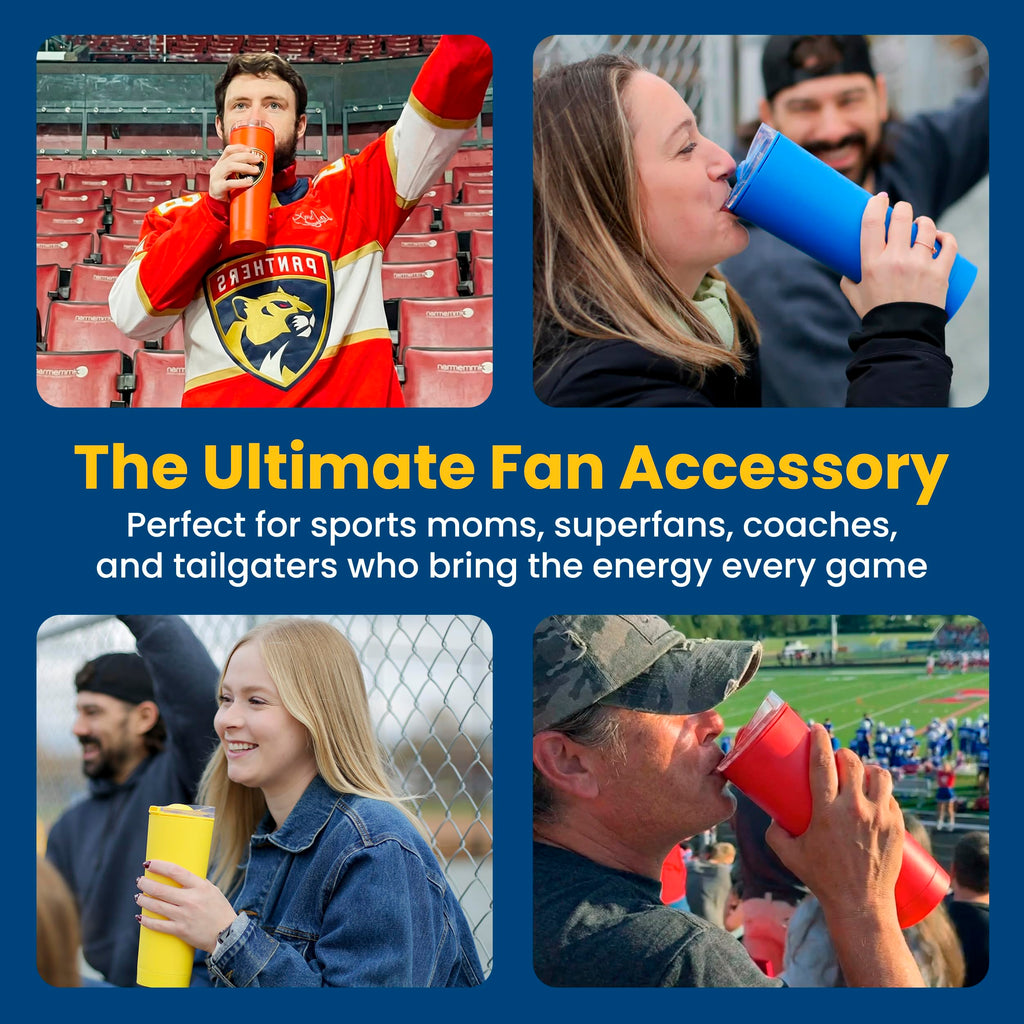 The LoudCup 23oz Reusable Water Bottle (Jet Black) – 2-in-1 Travel Tumbler & Noisemaker – BPA-Free, Blow Horn & Cup with Slide Lid – Perfect for Sports Events, Game Day, Tailgating & Parties
