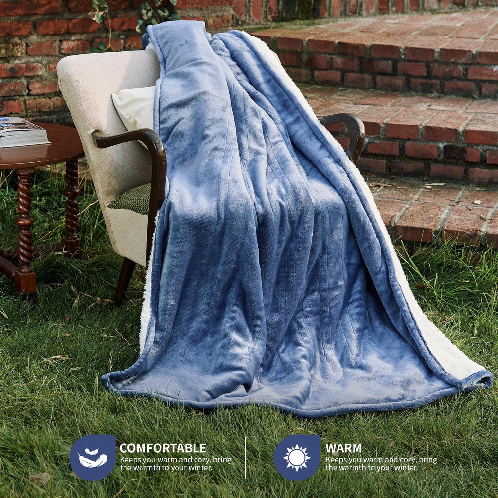 SOGANASA Heated Blanket Throw 50"x60" - Machine Washable Electric Throw Blanket Office Heated Throw Blanket with ETL & FCC Certification 5 Heating Levels 3 Hour Auto-Off Overheat Protection(Blue)