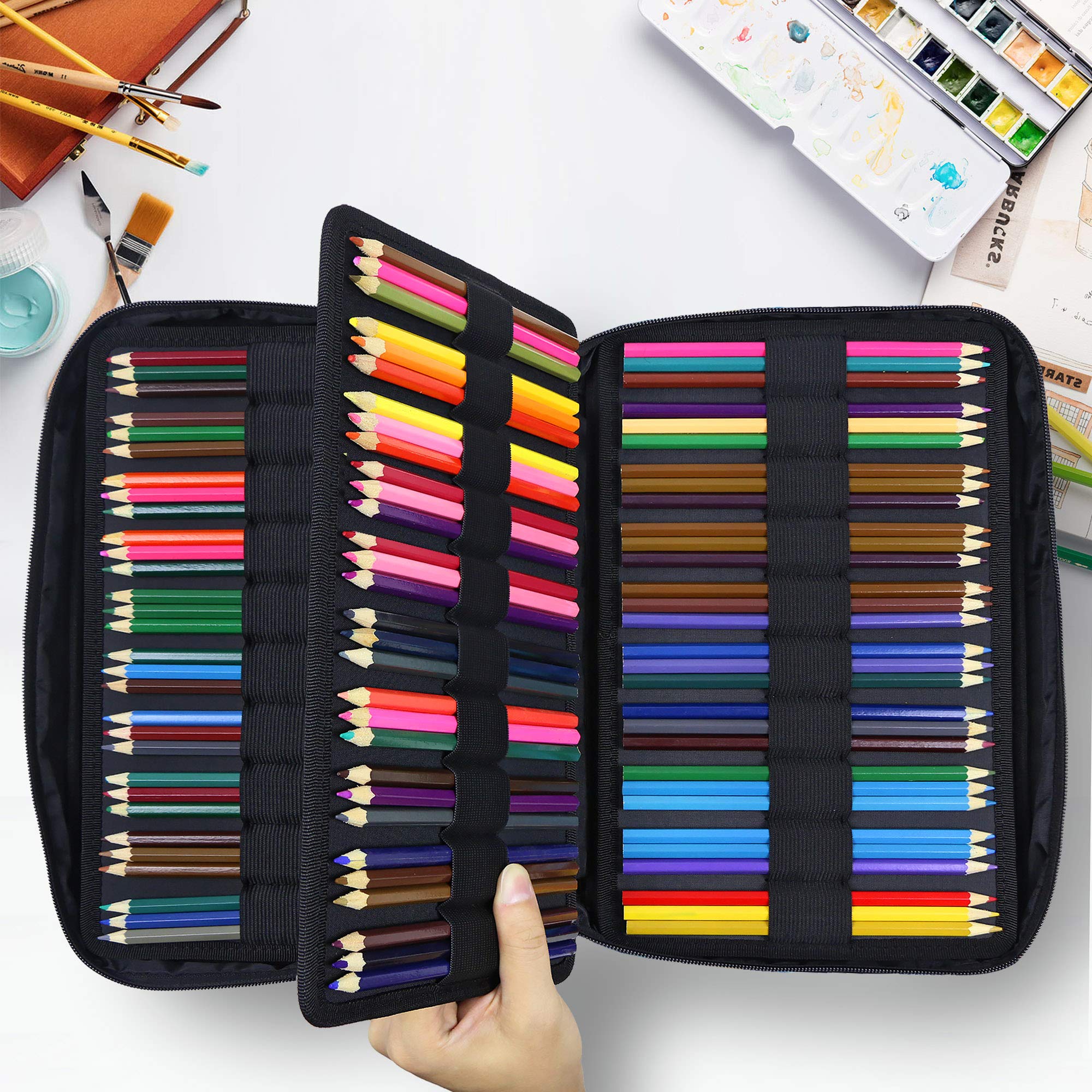 Big Capacity Colored Pencil Case - 300 Slots Large Pen Case Organizer with Multilayer Holder for Prismacolor Colored Pencils & Gel Pen by YOUSHARES (Black