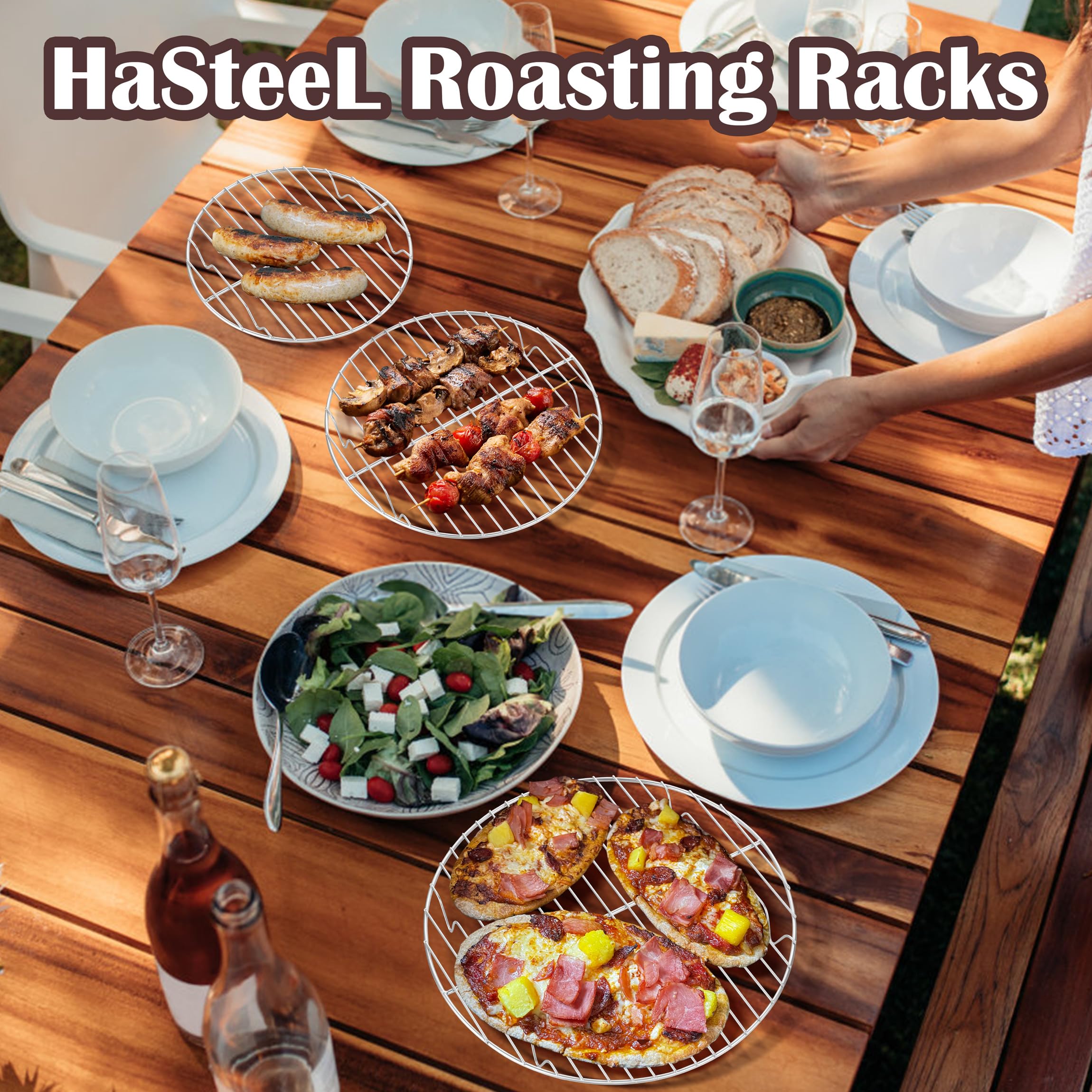 Round Cooling Rack, HaSteeL 3 Pcs Stainless Steel Steaming Roasting Grilling Baking Racks, Non-stick Wire Rack for Air Fryer, Pressure Cooker, Non-toxic & Rust Free, Oven & Dishwasher Safe -19/23/27cm