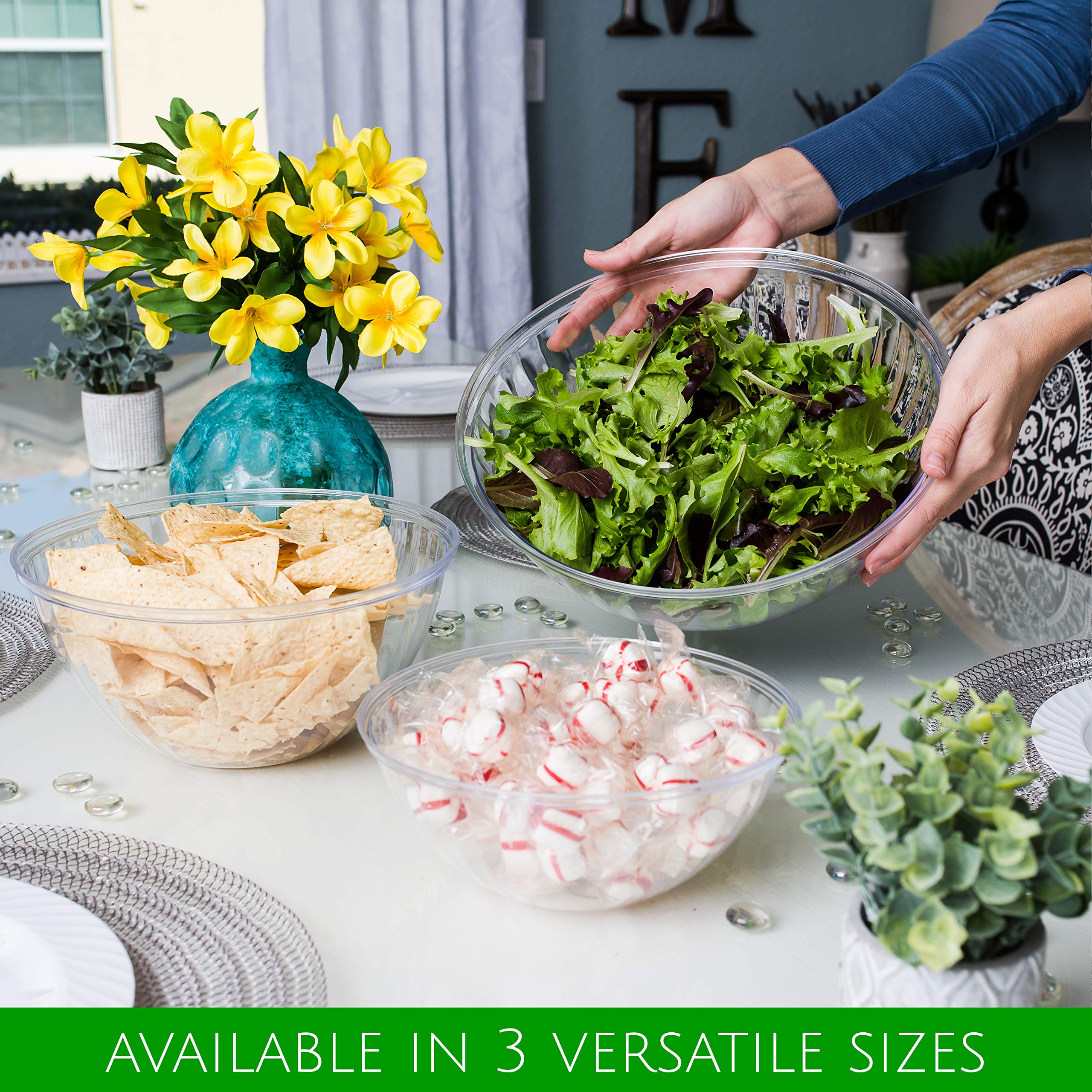 Plasticpro Disposable 150 Ounce Round Crystal Clear Plastic Serving Bowls, Party Snack or Salad Bowl, Chip Bowls, Snack Bowls, Candy Dish, Salad Container Pack of 2