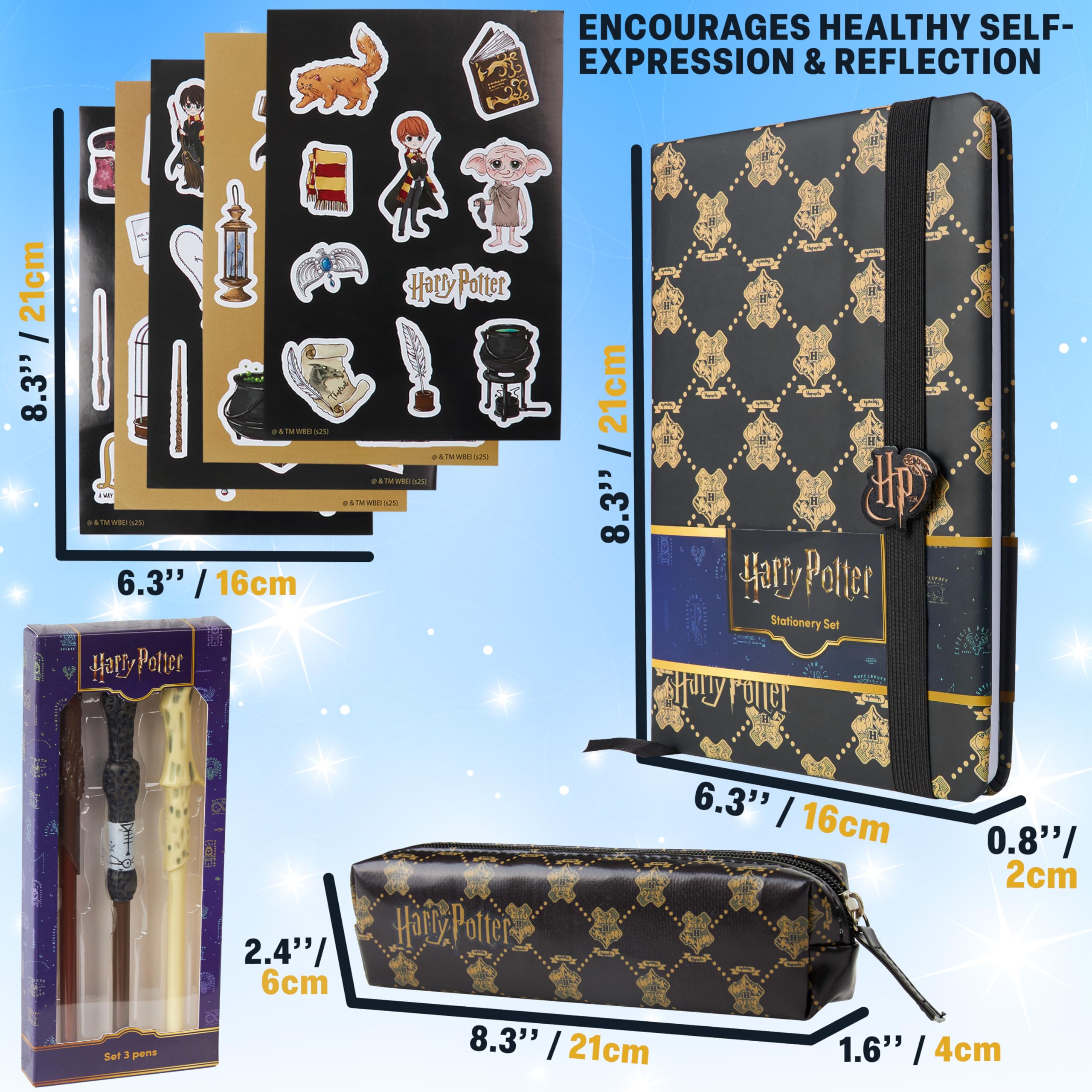 Get Trend Harry Potter Gifts Stationary Set with Cute Notebook Ball Point Wand Pens Pencil Case Stickers Cute Stuff Hogwarts Journal Accessories (Black Harry Potter)