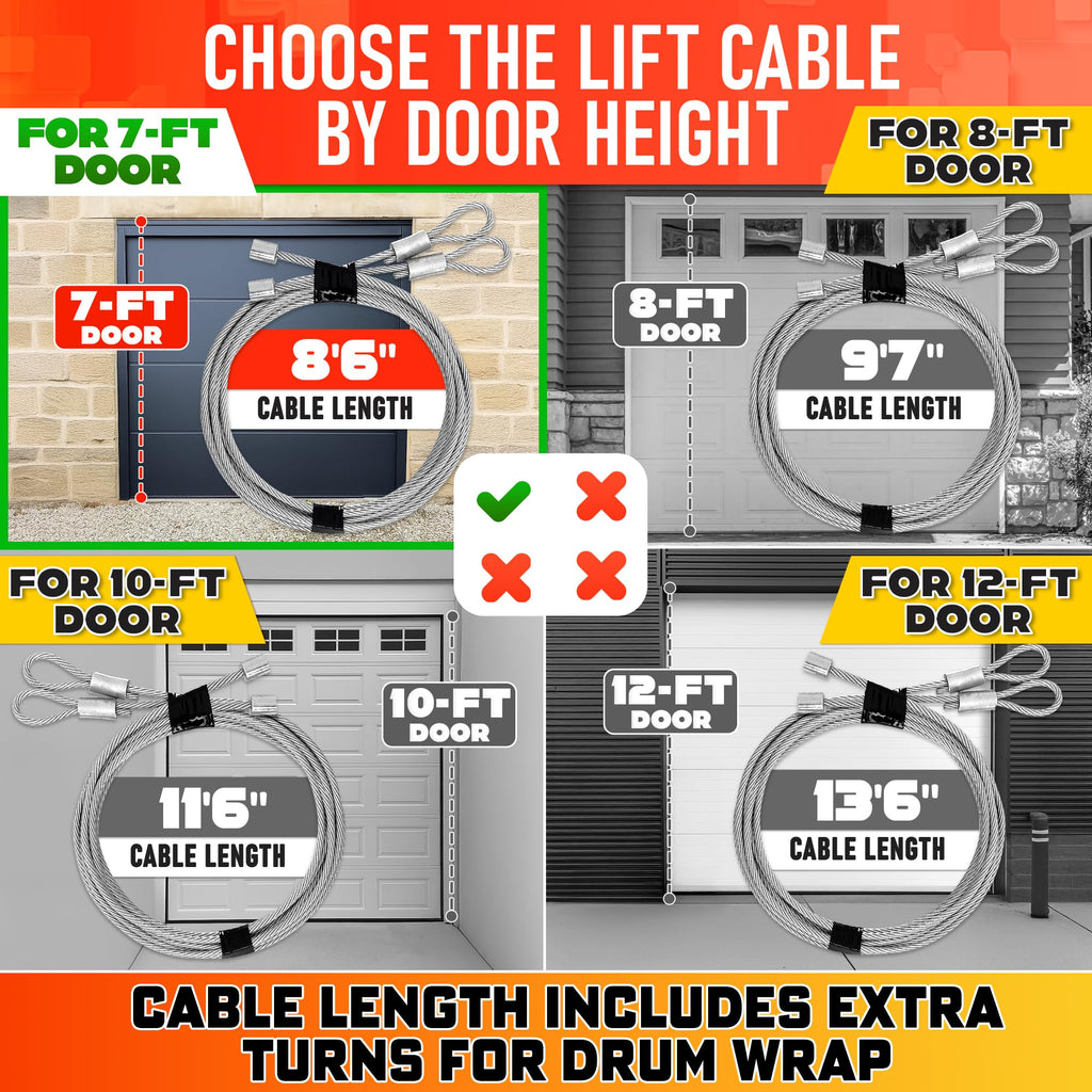 Garage Door Cables for 7 ft Door – 8 ft 6 inch Long, Heavy-Duty 304 Steel Galvanized Cables (Pack of 2) | Corrosion-Resistant, Rust-Proof Wire, Durable, Smooth Operation, Easy Installation, Reliable