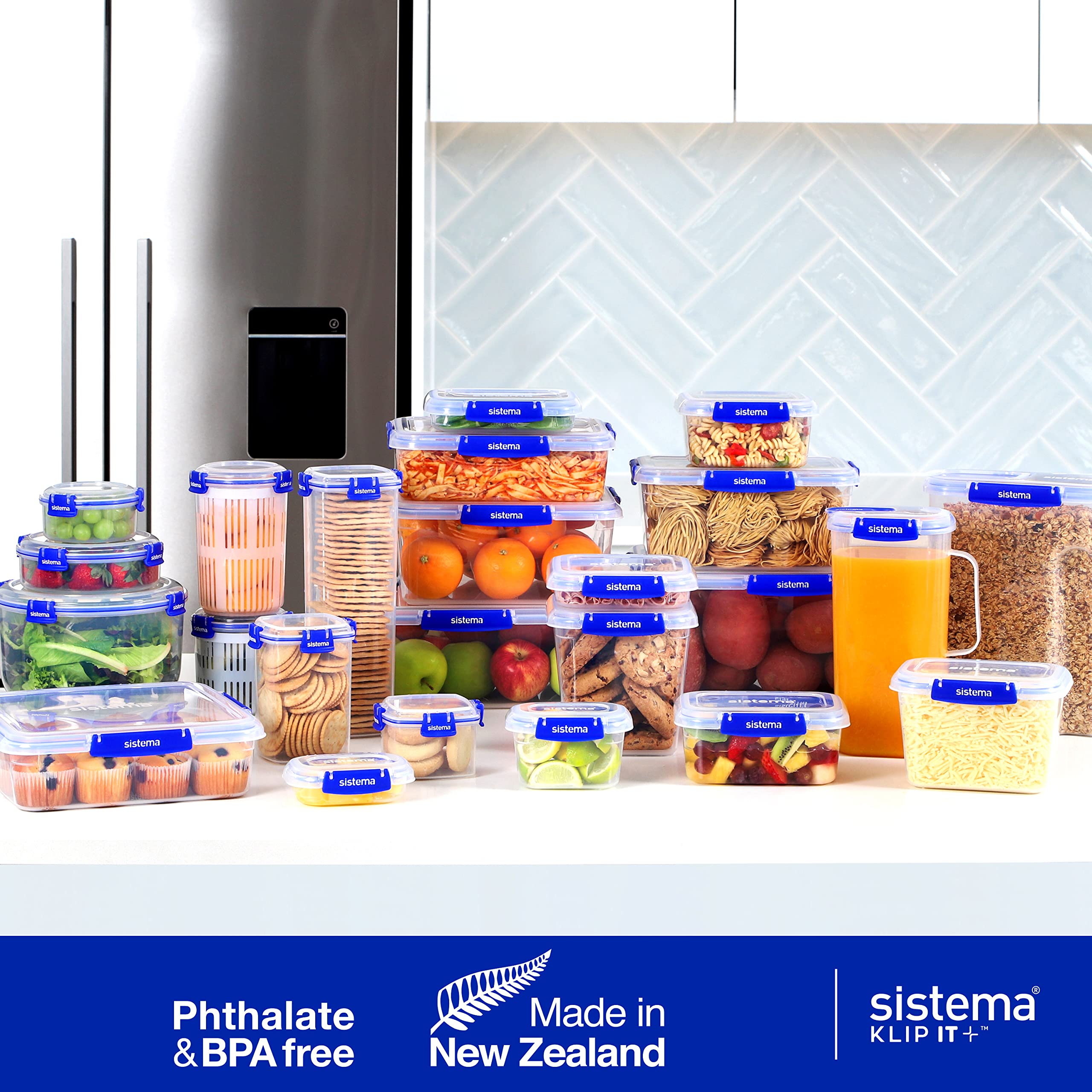 Sistema KLIP IT PLUS Food Storage Containers, Leak-Proof Seal, Airtight & Stackable Meal Prep Container Set with Lids, School Lunch Boxes & Snack Boxes, BPA-Free, 6 Count (3 x 1L, 2 x 400mL, 1 x 2.2L)