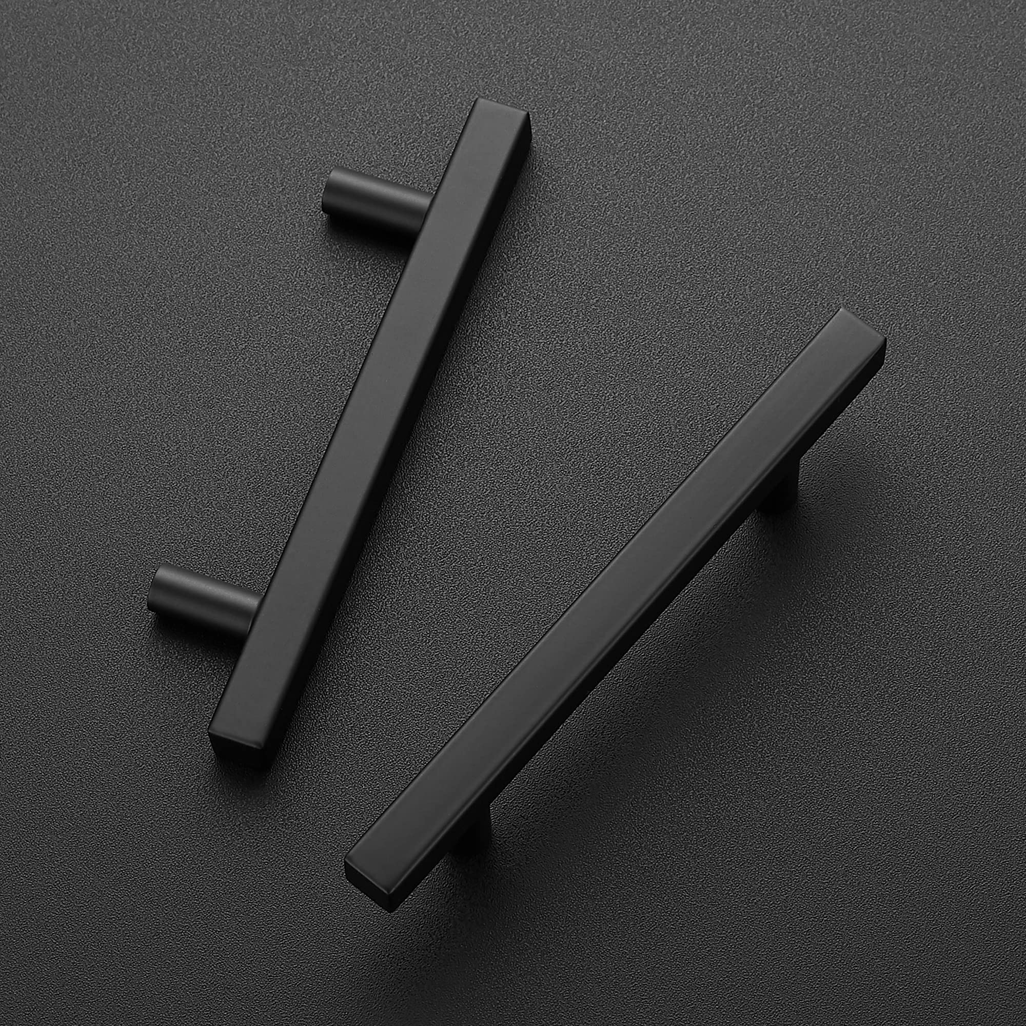 Ravinte 5 Pack 6'' Square Cabinet Pulls Matte Black Stainless Steel Kitchen Drawer Pulls Cabinet Handles 6”Length, 3-3/4” Hole Center