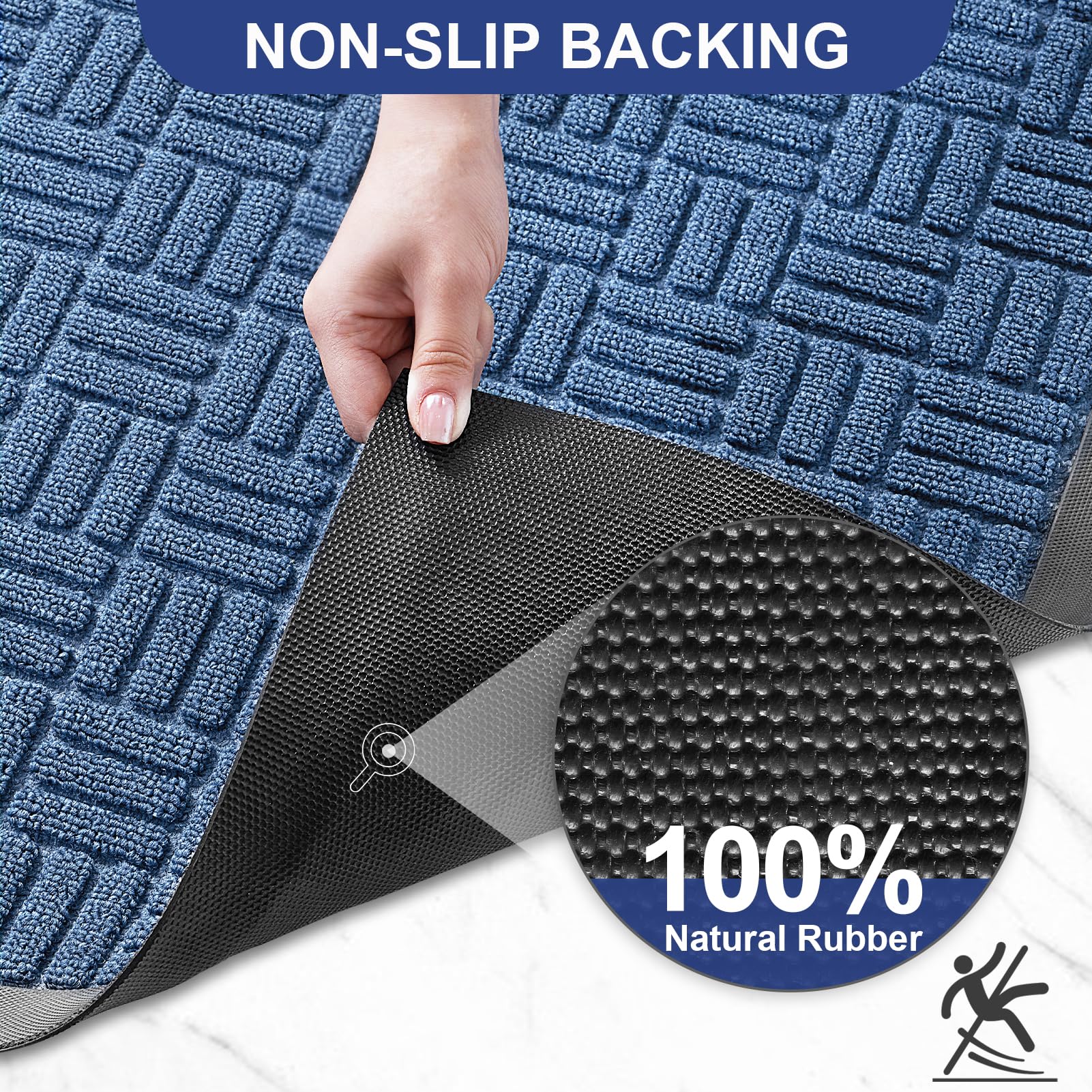 Mibao Front Door Mat, Heavy Duty Durable Welcome Mat for Outdoor Indoor, Dirt Trapper Waterproof Super Absorbent Door Mat for Entryway Outside Patio Porch, 29.5" x 17", Blue