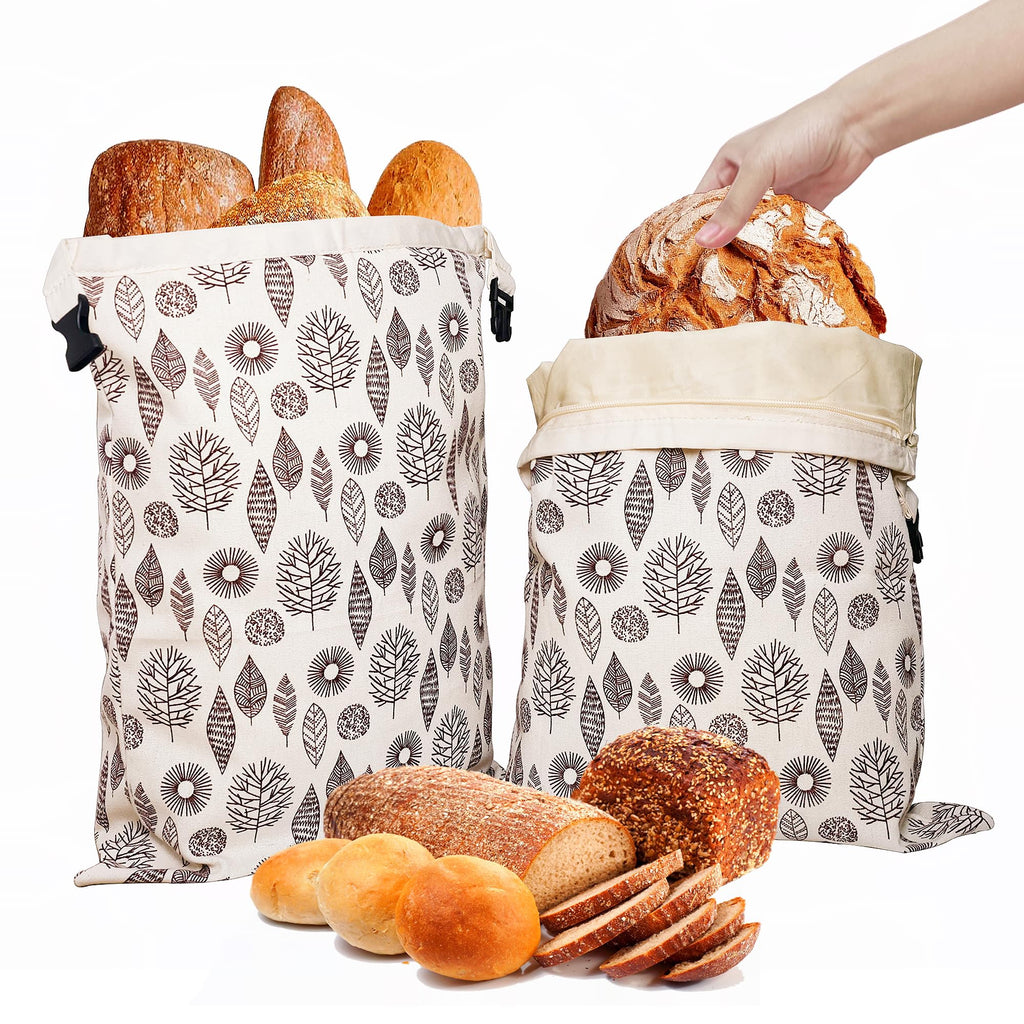 OHIYO Reusable Beeswax Bread Bags for Freezer & Refrigerator, Natural Beeswax-Lined Cotton Storage Bags Airtight Freshness Keeper for Homemade, Bakery Essentials (2 Pack)