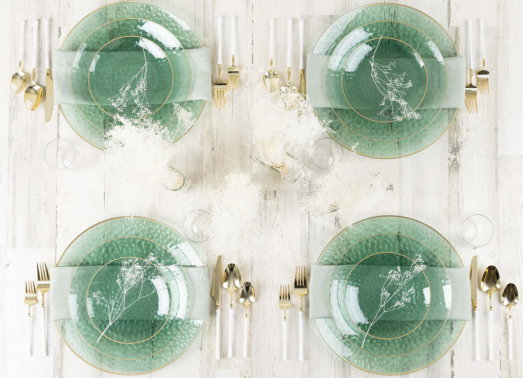 PLASTICPRO 32 Piece Combo Plates Set includes 16-7'' inch Plate & 16-10'' inch Plates Green Hammered Plastic Party Dish Premium ST patricks day Party Dishes