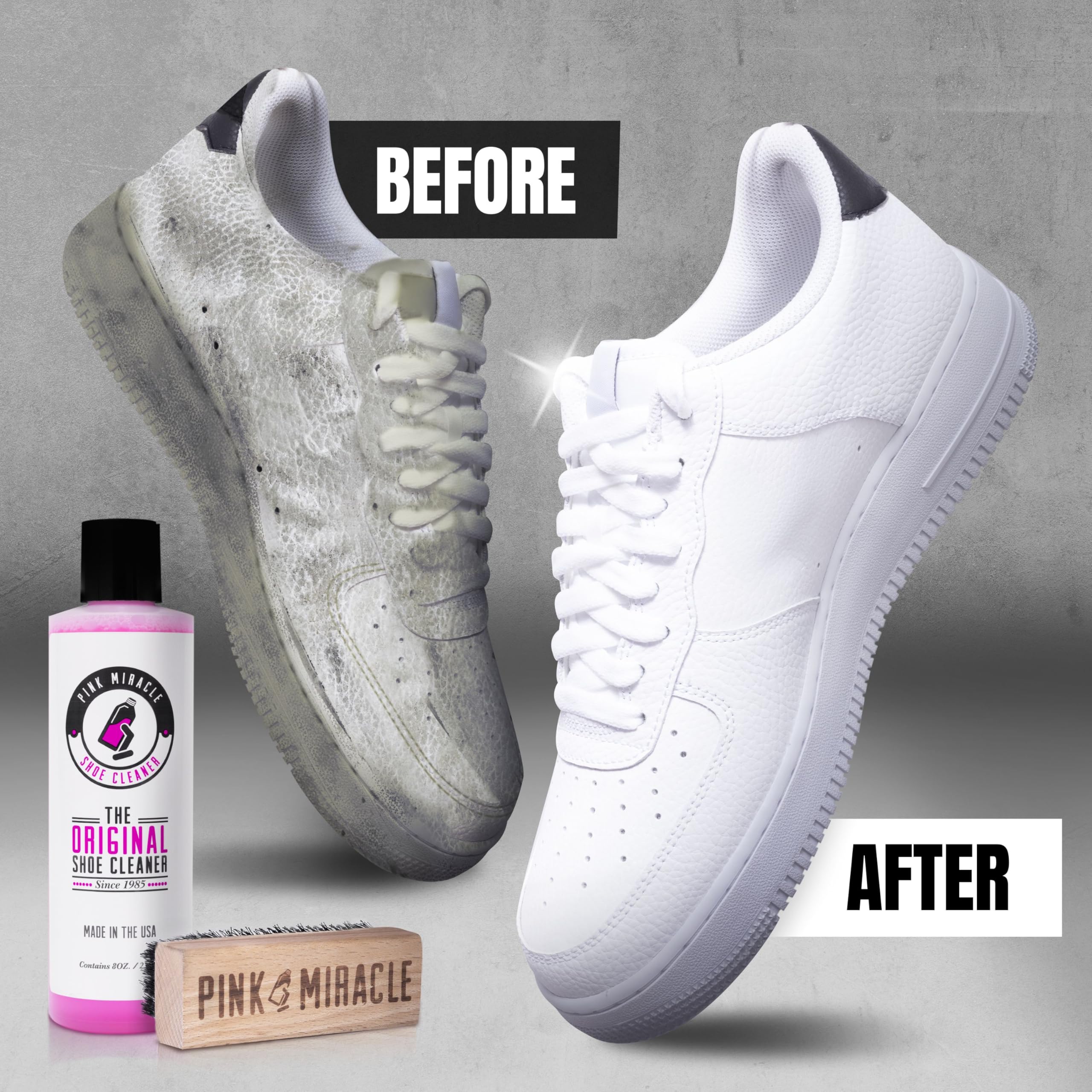 Pink Miracle Bottle - Shoe Cleaner - and Fabric Cleaner Solution With Free BONUS Brush - Works on Leather, Whites, Nubuck, Golf Shoes, Basketball Shoes, Boots, Sandals, Home and Car Upholstery - NON TOXIC