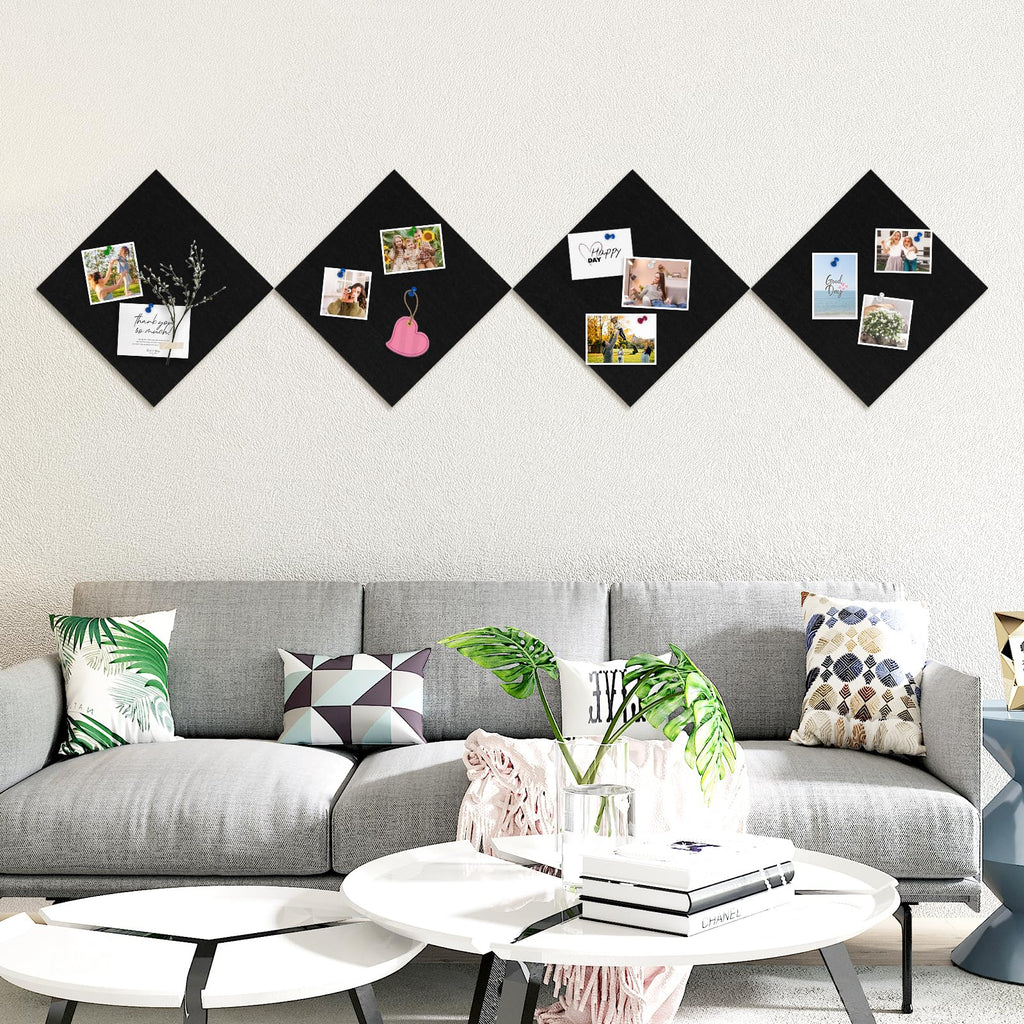 AMUSIGHT Large Cork Board Tiles, 4 Packs 12" x 12" 1/2" Thick Cork Bulletin Board Felt Board Self Adhesive Cork Boards for Walls Home Office Kitchen School, 40 Push pins, Black