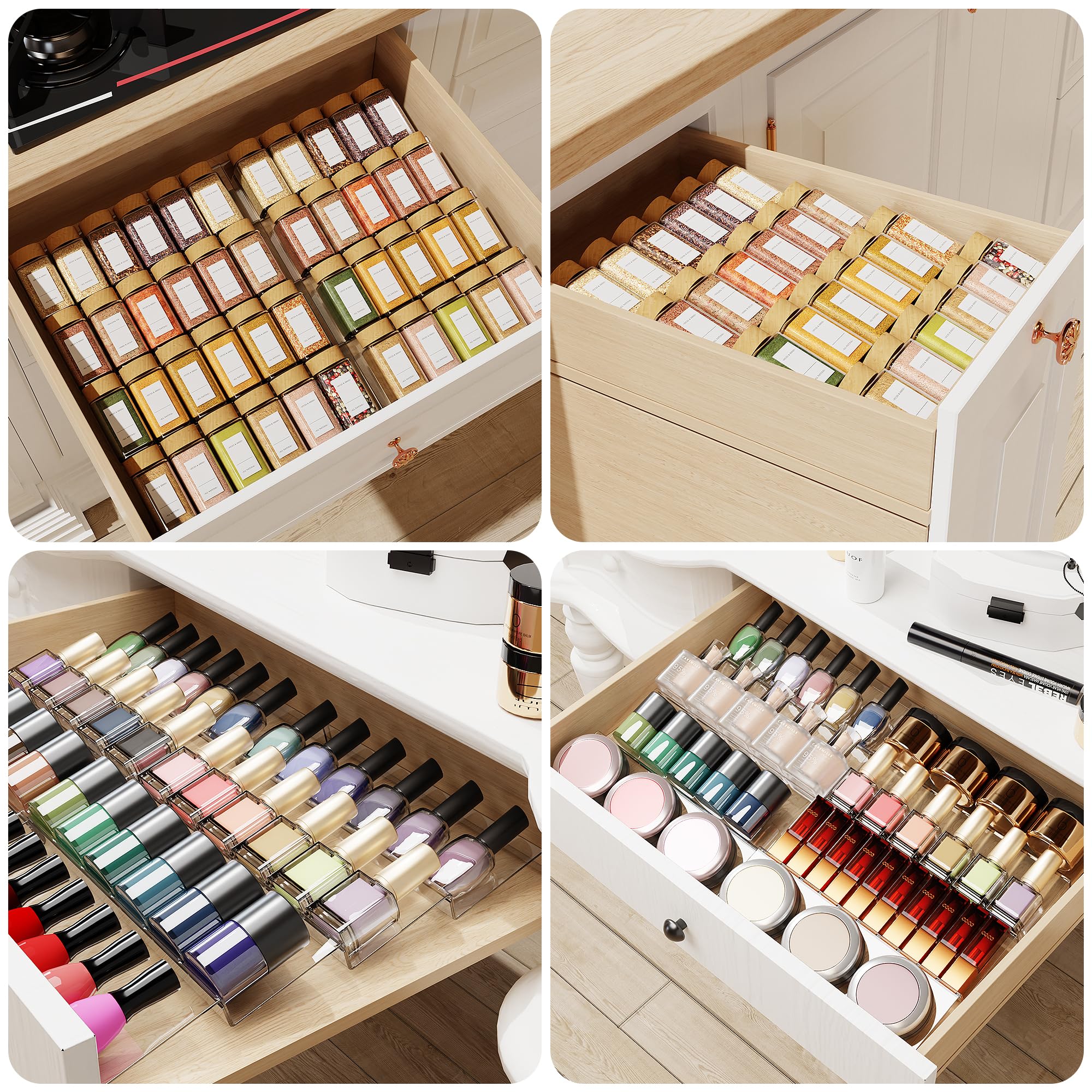 Spice Drawer Organizer, 4 Tier Clear Acrylic Expandable From 13" to 26" Seasoning Jars Drawer Insert, Kitchen Drawer Spice Rack Tray for Cabinet/Countertop