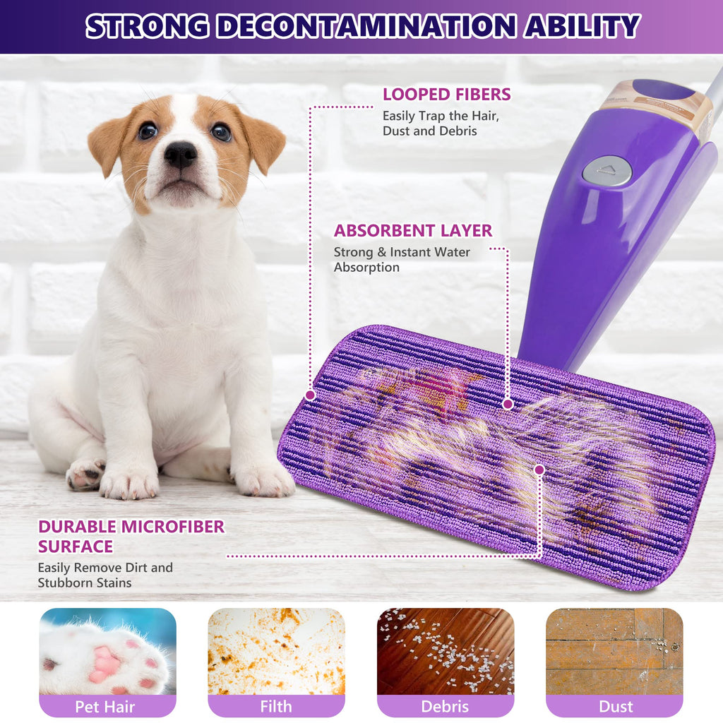 Reusable Mop Pads Compatible with Swiffer Wet Jet, Wet Jet Pads Refills for Swiffer Mop, Microfiber Replacement Pads for Hardwood Floor Cleaning, Dry Wet Mopping Cloths for 12" Wet Jet Refill, 6 Pack