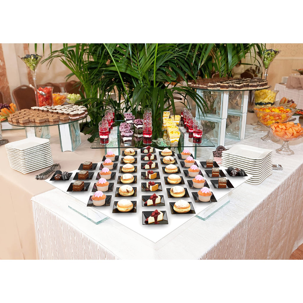 Exquisite Plastic Mini Square Appetizer Plates - 100 Ct Square plastic Dessert Plates - 2.95 Inch. x 2.95 Inch. (Black)