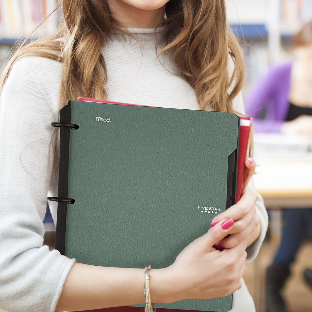 Five Star Flex Refillable Notebook + Study App, College Ruled Paper, 1 Inch TechLock Rings, Pockets, Tabs and Dividers, 200 Sheet Capacity, Seaglass Green (29328AQ8)