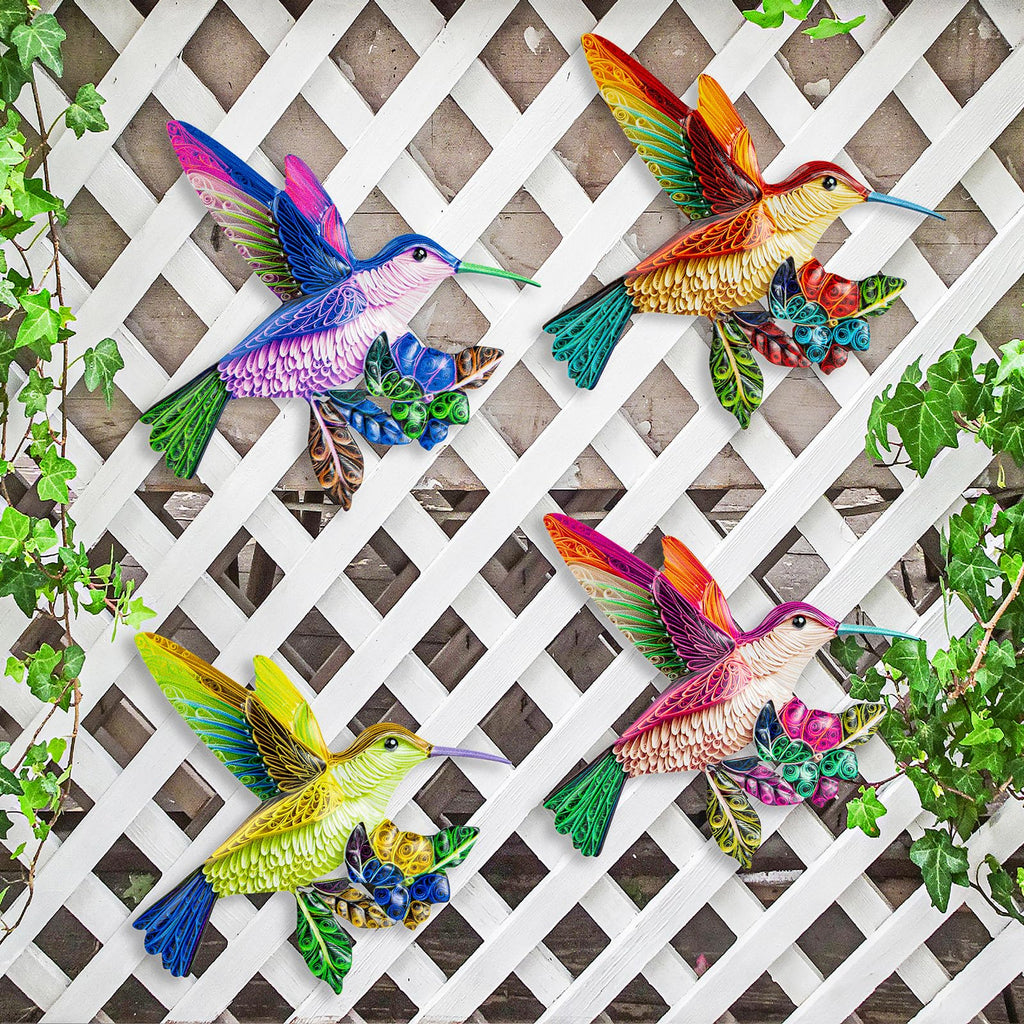4 Pack Metal Hummingbird Wall Art, Hanging Birds Outdoor Fence Decorations for Garden Patio Yard Living Room Door Balcony