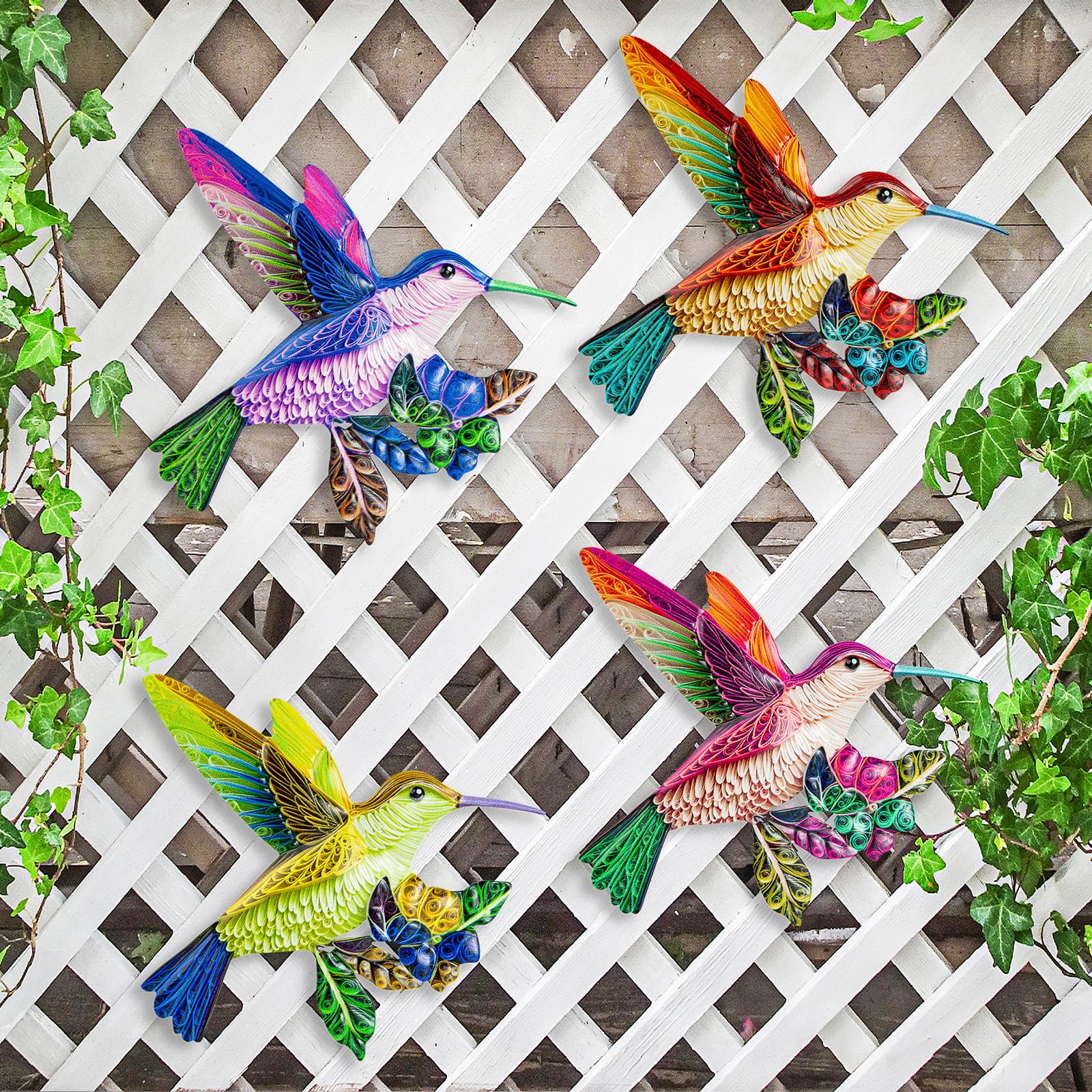 4 Pack Metal Hummingbird Wall Art, Hanging Birds Outdoor Fence Decorations for Garden Patio Yard Living Room Door Balcony