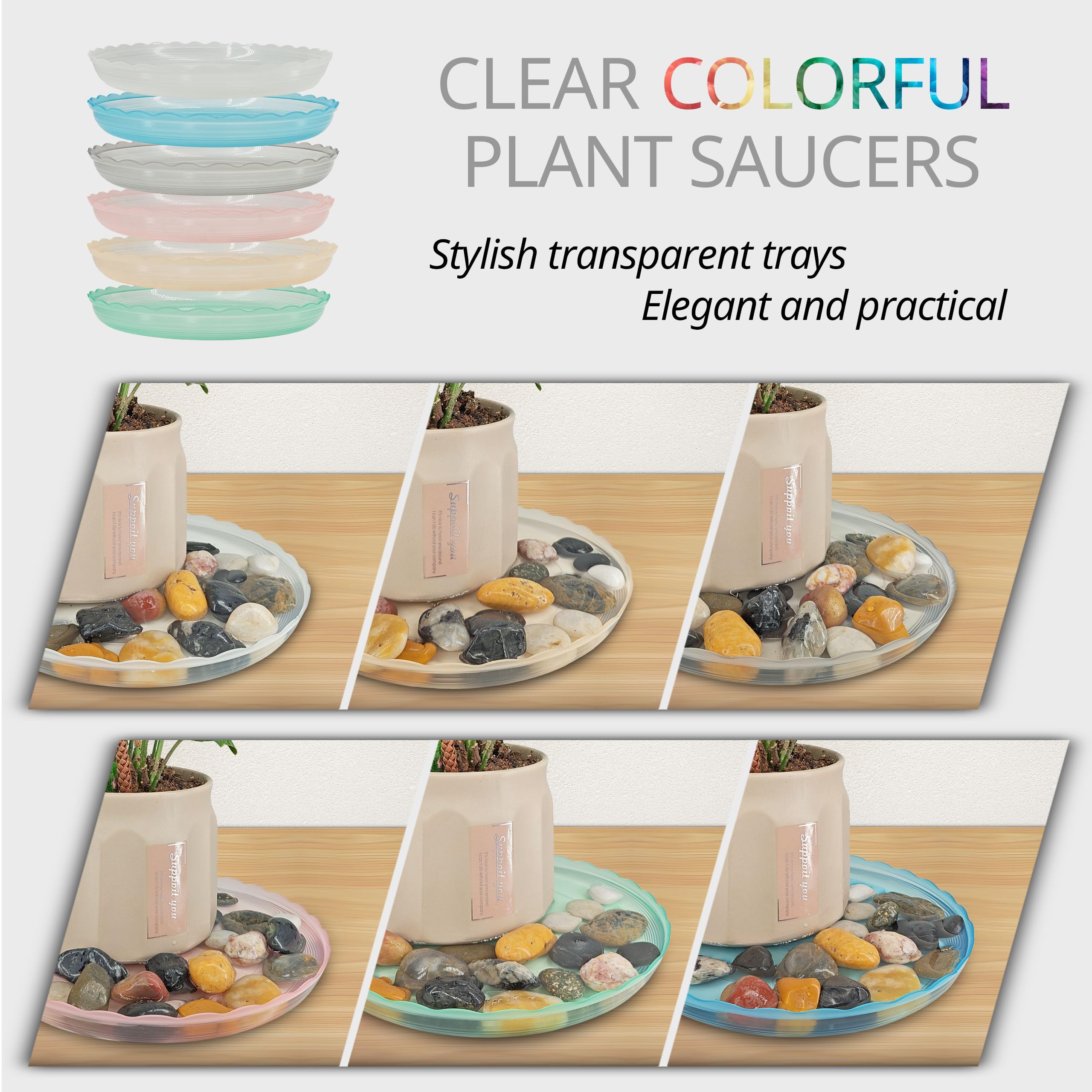 ECOESPTI 12Pcs Clear Plant Saucer, 6 8 10 Inch Durable Plastic Plant Tray, Round Plant Pot Saucers, Drip Tray for Indoor and Outdoor Garden, Clear