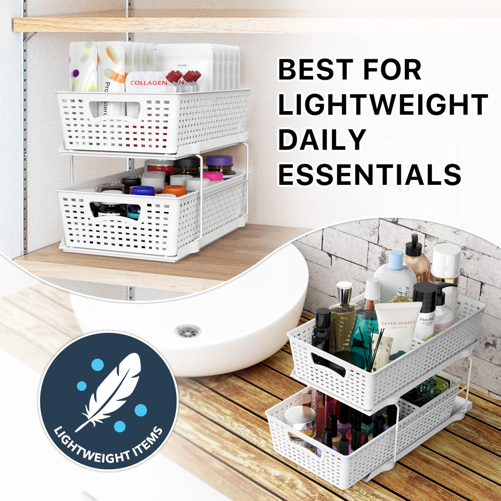 Simple Houseware 2 Tier Bathroom Organizer Tray Pull-Out Sliding Drawer/Under-Sink Storage, White