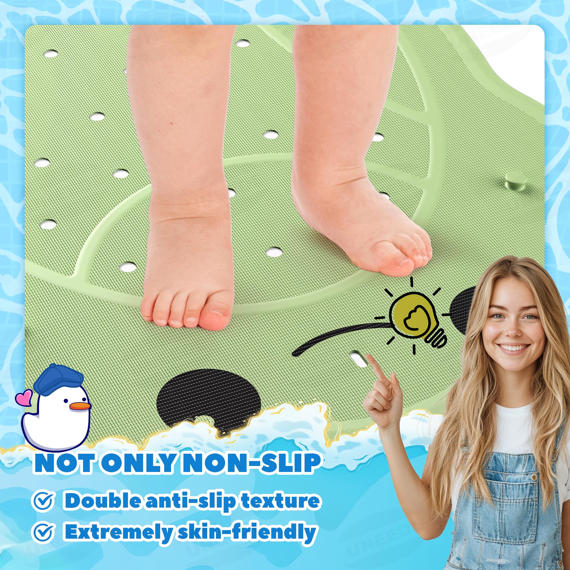 UNEEDE Kids Bathtub Mat Non Slip Shower Mat for Toddlers, Washable Anti Slip Tub Surface, Soft Rubber Mat for Bathtub Shower, Waterproof Bathtub Essentials for Children