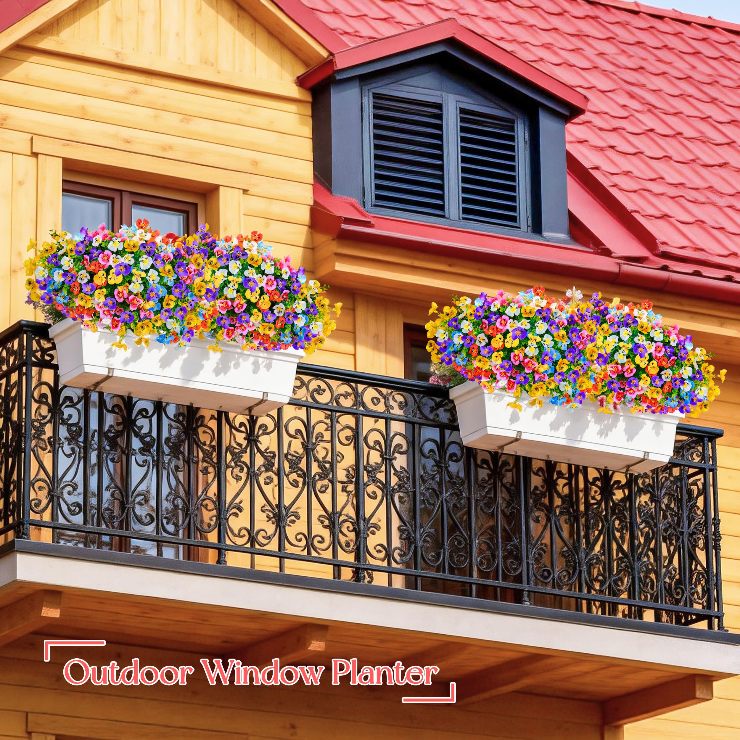 Der Rose 24 Bundles Artificial Pansy Flowers for Outdoors, UV Resistant 6 Assorted Colors Fake Pansies Spring Flowers for Planters Window Boxes Flower Beds Bulk Outdoor Garden Decor