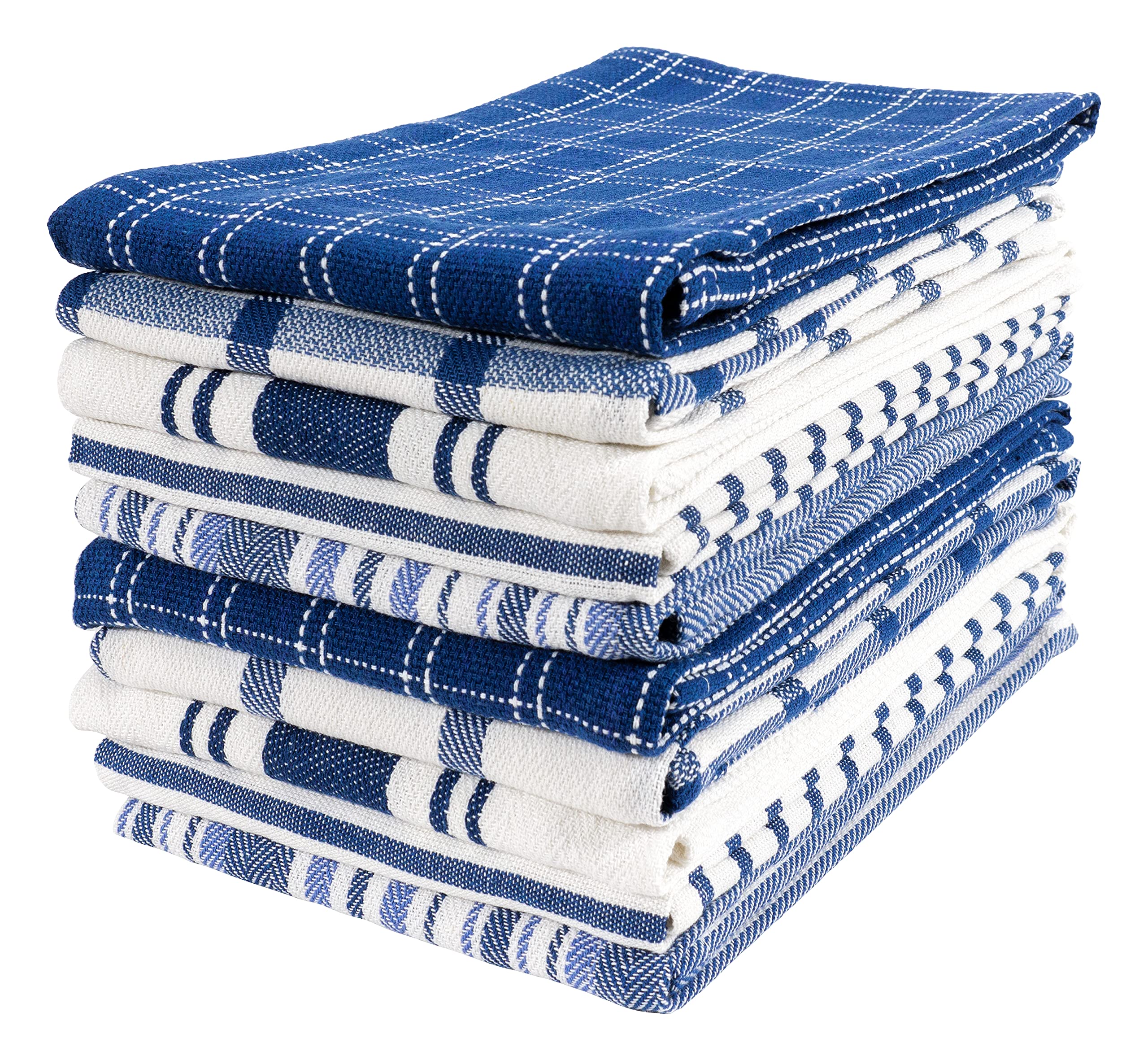 Kitchen Towels Set Of 10 - 18 x 28 Inches Assorted Cloth Dish and Tea Towels - Absorbent & Durable Cotton Towels For Cooking, Hand Drying & Cleaning Dishes (Navy)