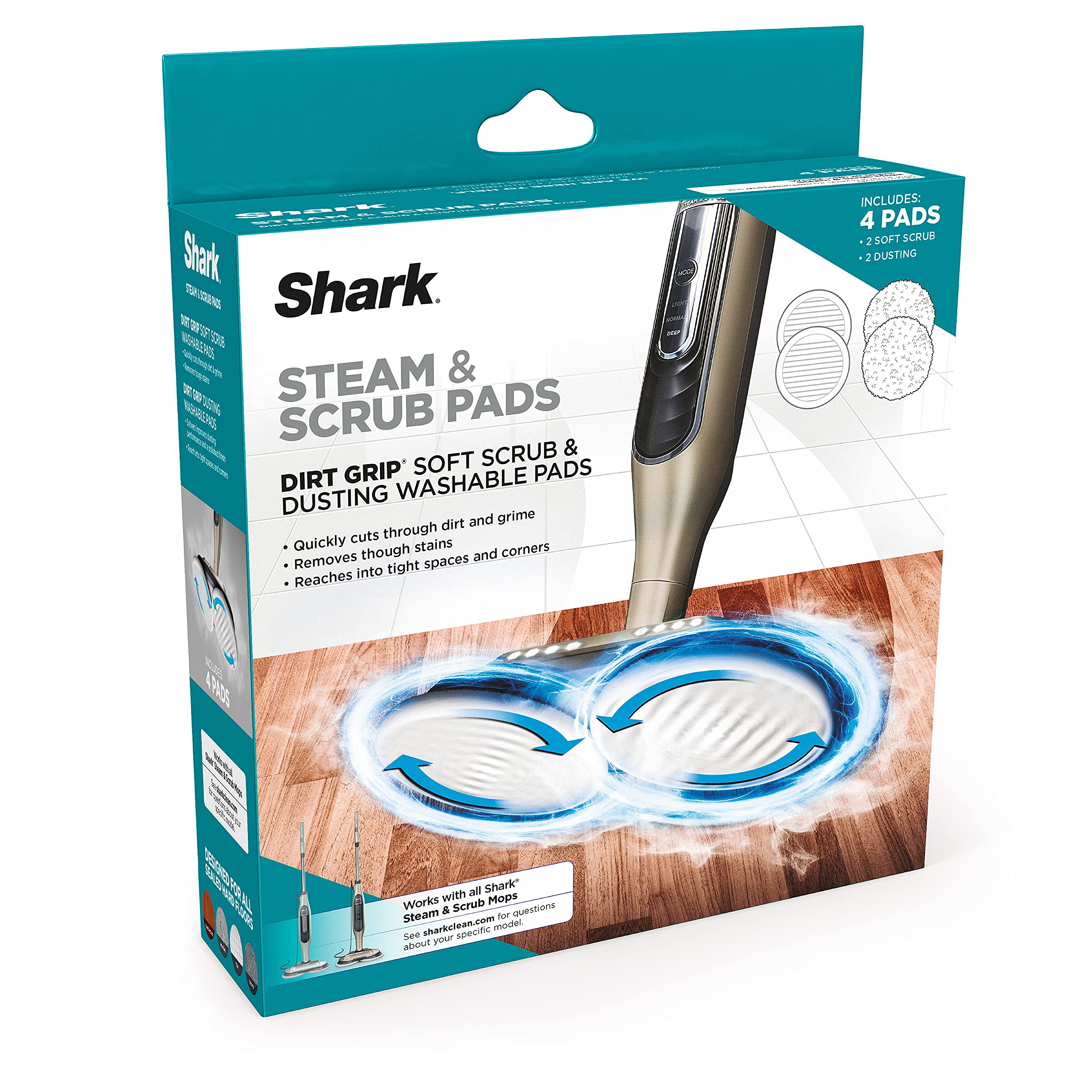 Shark Steam & Scrub Dirt Grip Soft Scrub & Dusting Washable Pads, Fully Reusable, Powerful Cleaning on All Sealed Hard Floors, Compatible with S8001, S8201, S7201 & S7001, Grey, XKITP7000D
