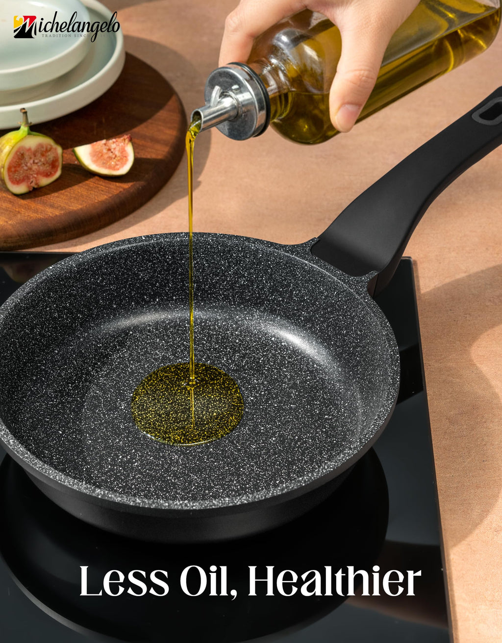 MICHELANGELO Frying Pans Nonstick - Large Non Stick Frying Pan 12 Inch | Ease of Cleaning, All Stovetops Compatible, Built to Last, Stay-Cool Handle