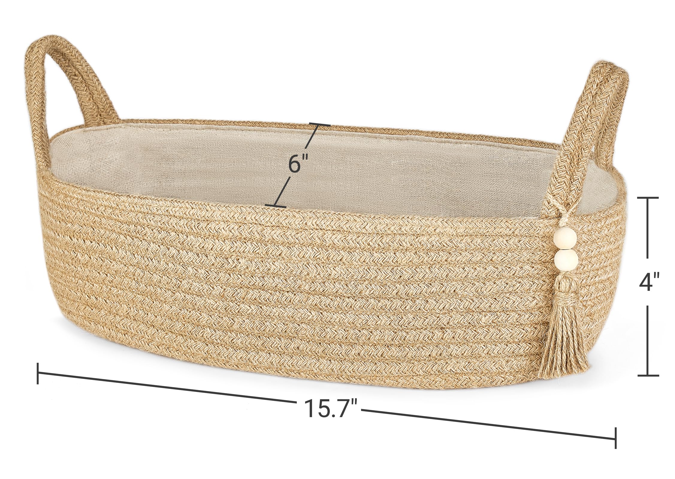 Mkono Small Storage Basket for Toilet Tank Top Boho Bathroom Decor Woven Rope Toilet Paper Tray Back of Toilet Organizer for Shelf Bedroom Living Room, Jute, 1 Pack, 15.7" L x 6" W