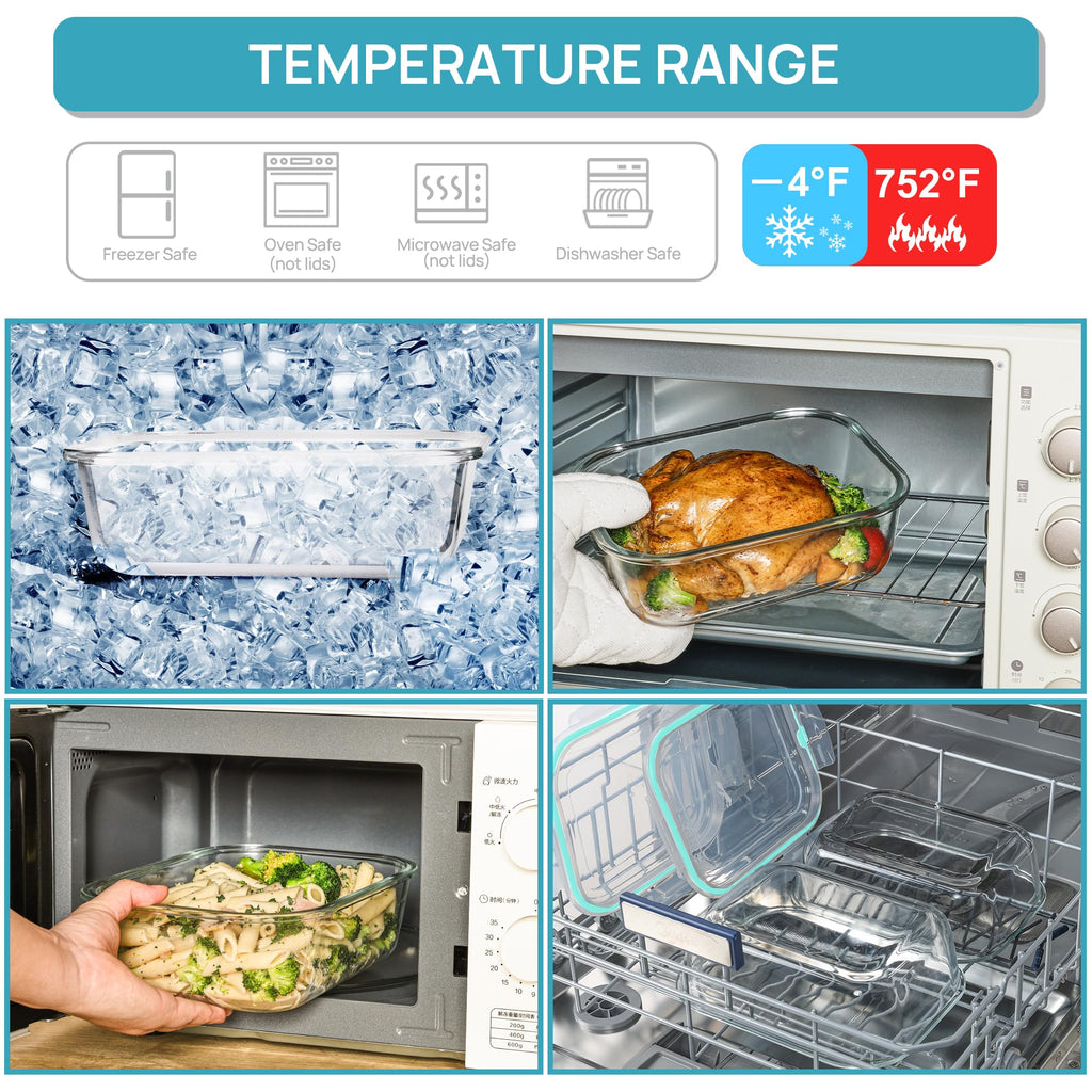 Vtopmart 2Pack 2260ml/ 76.4oz Extra Large Glass Container Food Storage with Lids, Meal Prep Container Set with Snap Airtight Lid for Baking, Microwave, Oven, Leak Proof, for Freezer, Dishwasher, Green