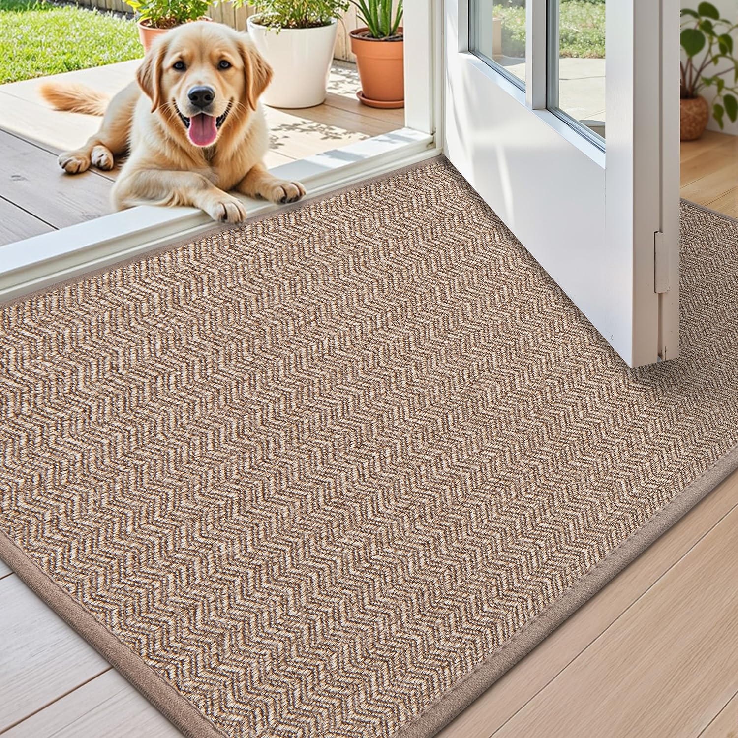 Color&Geometry Front Door Mat Indoor 17"x29.5", Entryway Rugs Non Slip Low Profile Entrance Mat Indoor, Washable Easy Clean Doormat Quick Dry, Dirt Trapper Absorbent Entry Mat, Khaki