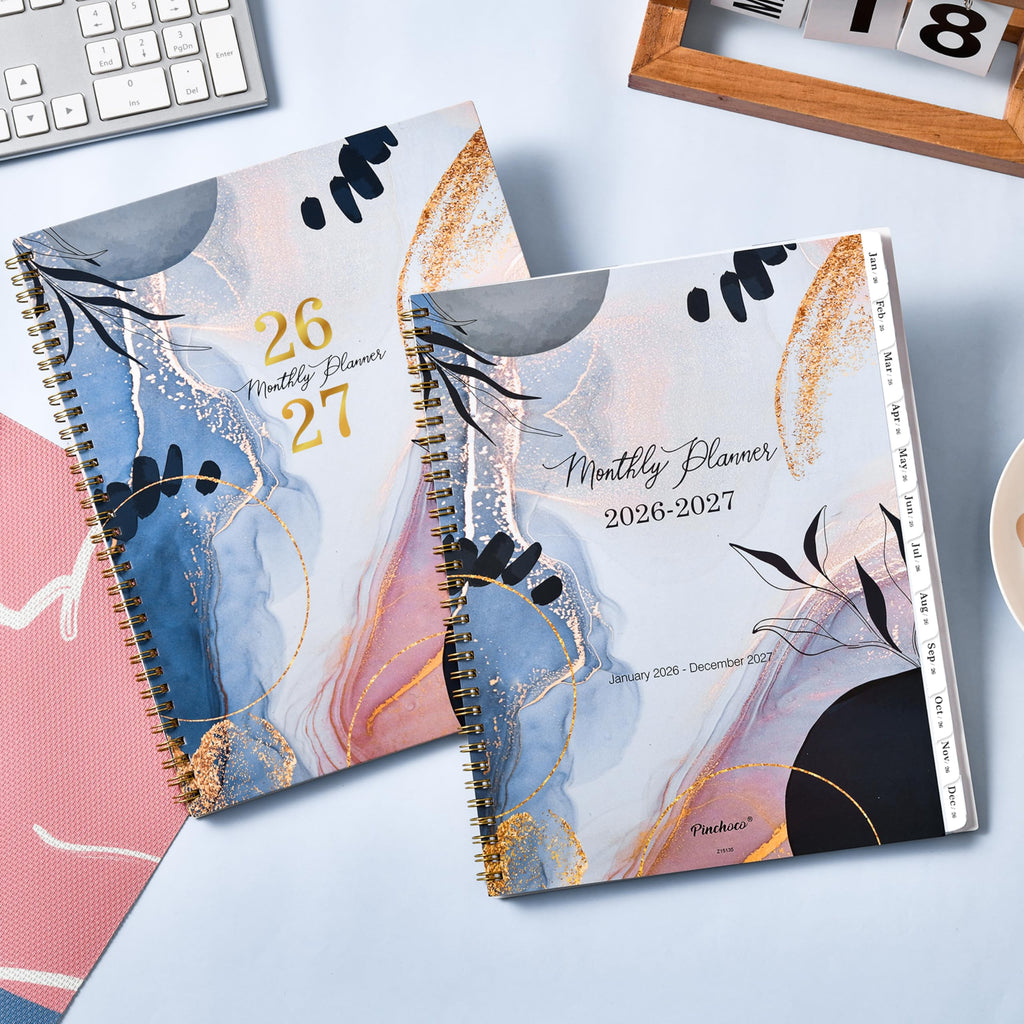 2026-2027 Monthly Planner - JAN 2026 - DEC 2027, 8.5" x 11" 24 Monthly Planner 2026-2027, Calendar Planner with Tabs, Inner Pocket, Thick Paper - Leaf Sand
