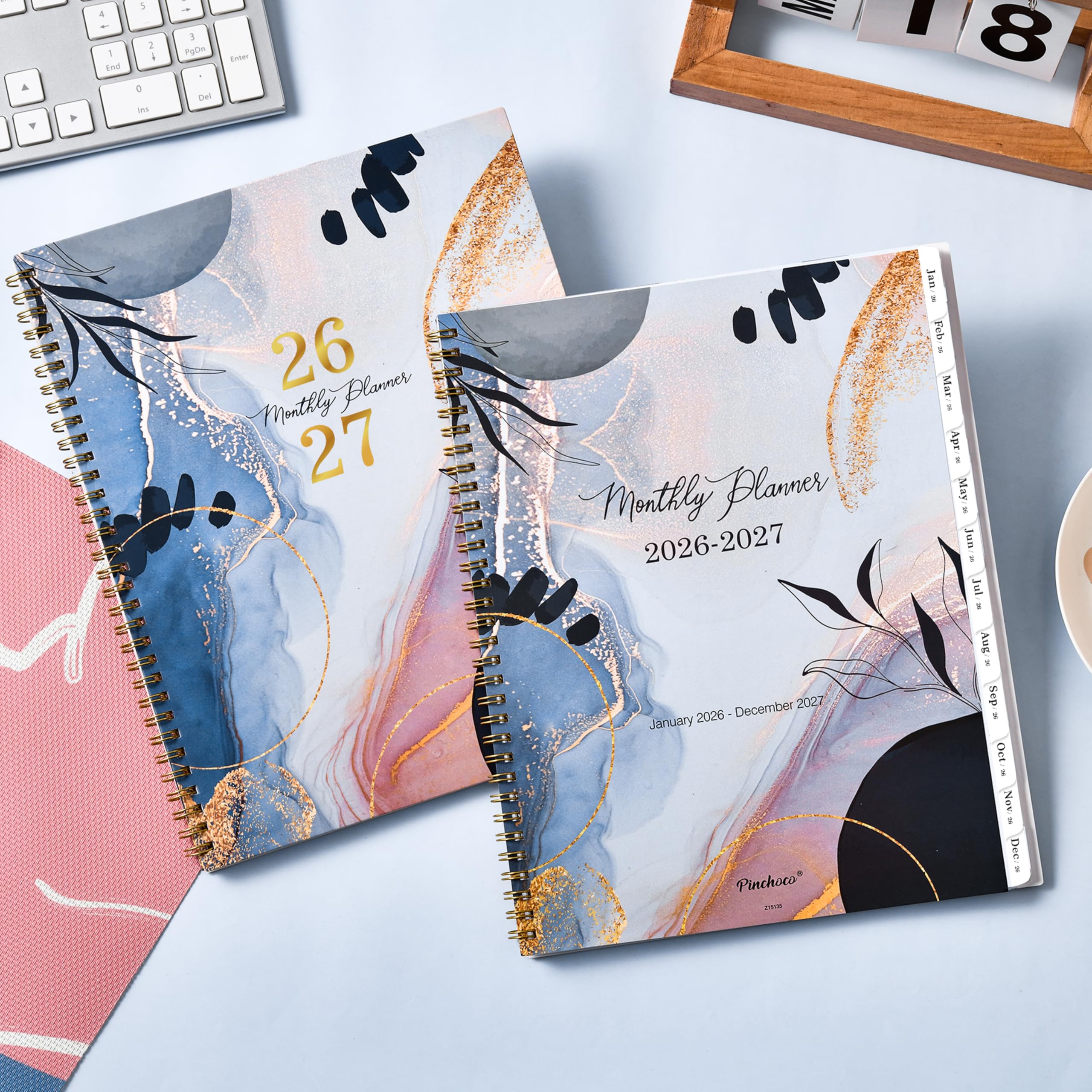 2026-2027 Monthly Planner - JAN 2026 - DEC 2027, 8.5" x 11" 24 Monthly Planner 2026-2027, Calendar Planner with Tabs, Inner Pocket, Thick Paper - Leaf Sand
