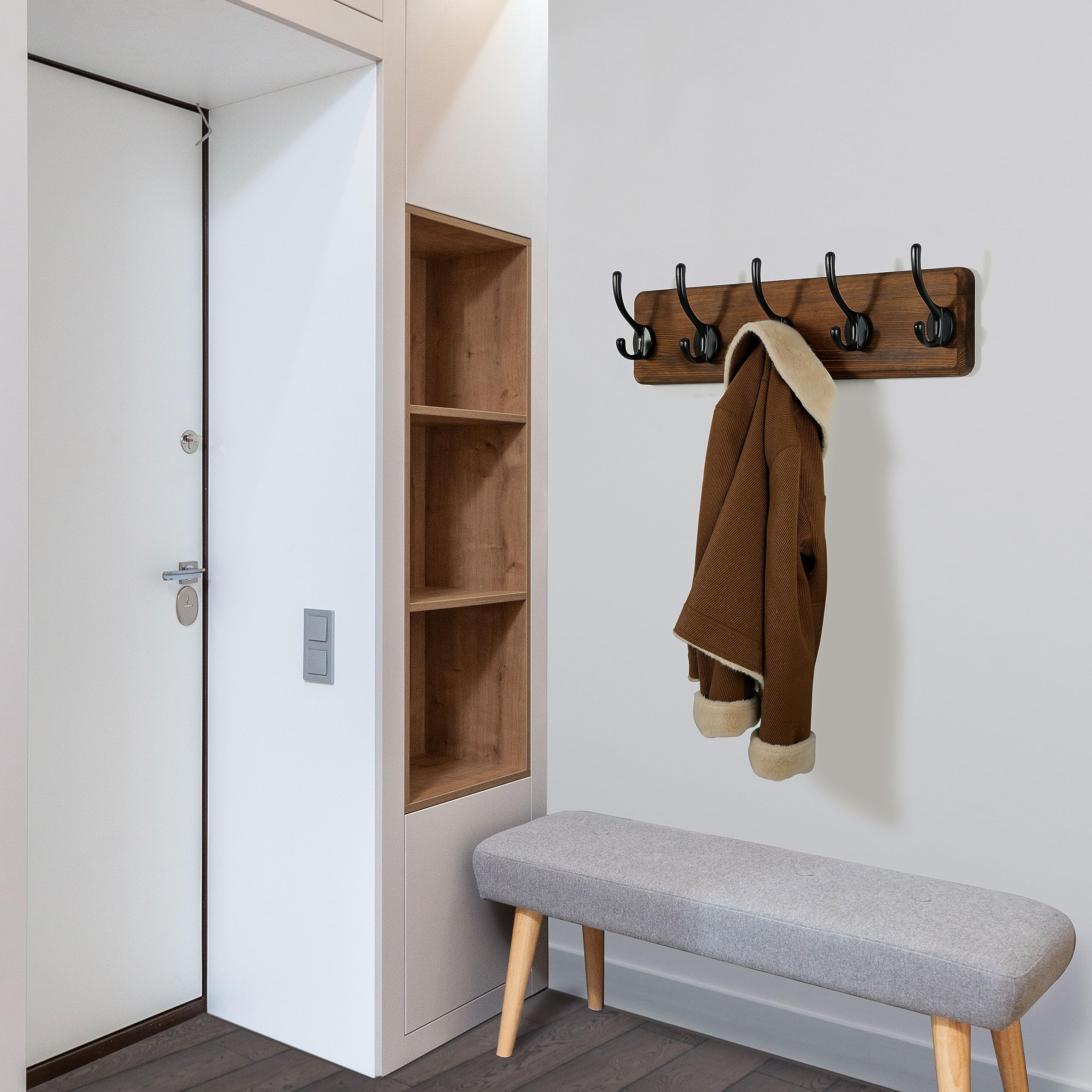 WEBI Coat Rack Wall Mount,Coat Hooks Wall Mounted,16’’ Hole to Hole,Coat Hanger Wall,Hook Rack Rail,5 Hooks for Hanging Coats,Hats,Jacket,Clothes