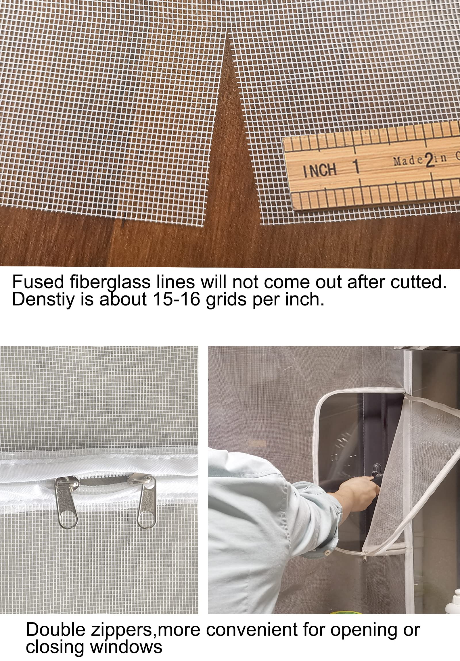Mellroom Adjustable Window Screen, White 47" X 47" (120cm X 120cm) with Zipper Opening, Easy to Open Your Window,Replacement,