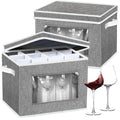 2 Pack Stemware Storage Cases, Wine Glass Storage Box with Dividers, China Crystal Glass Storage Containers Organizer for 24 Glassware Moving and Protection (Grey)