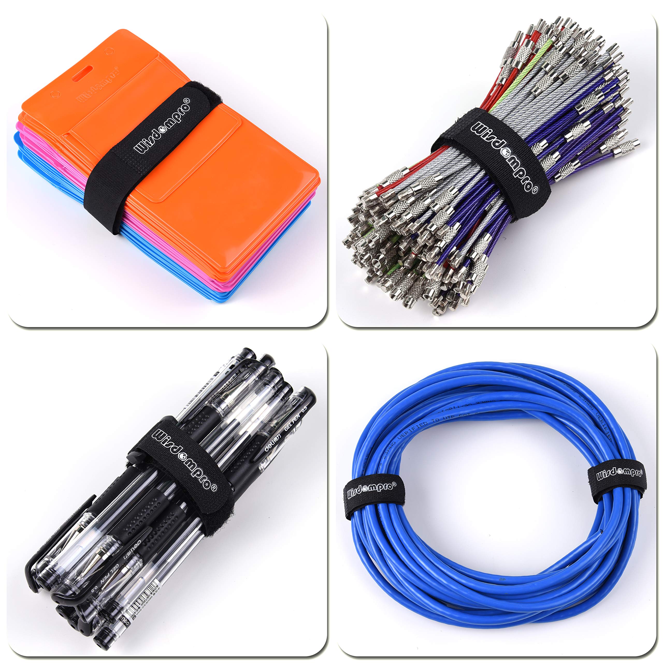 20 Pack (8 12 18 24 inches) Hook and Loop Reusable Fastening Cable Tie Down Straps by Wisdompro - Reusable, Durable Functional Ties to Keep Your Home, Office, Workspace from Tangled Messes of Cords