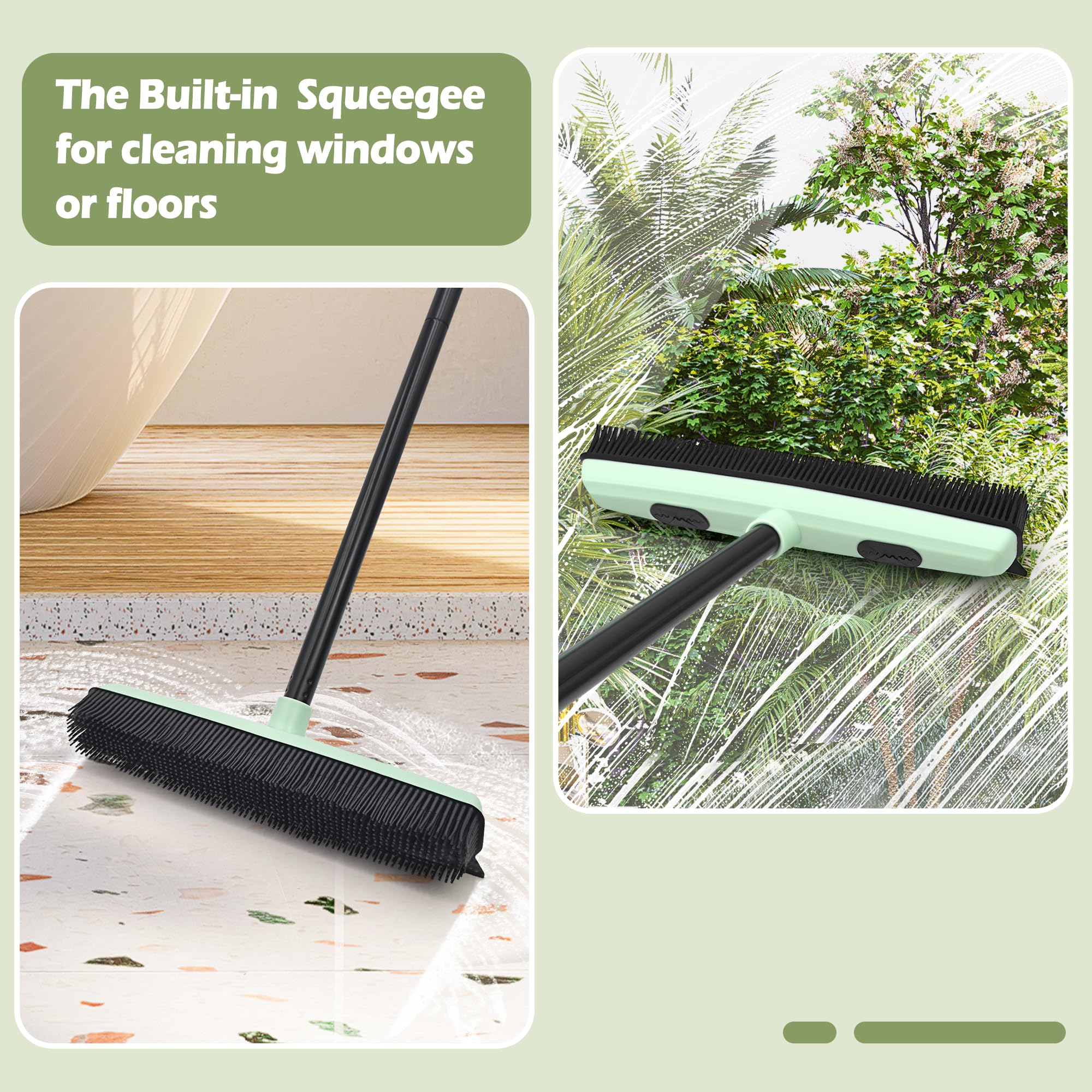 DALIPER Pet Hair Removal Broom with Squeegee 58‘’ inches Long Handle Carpet Rake, Rubber Push Fur Broom, Carpet Squeegee with Detailing Lint Brush