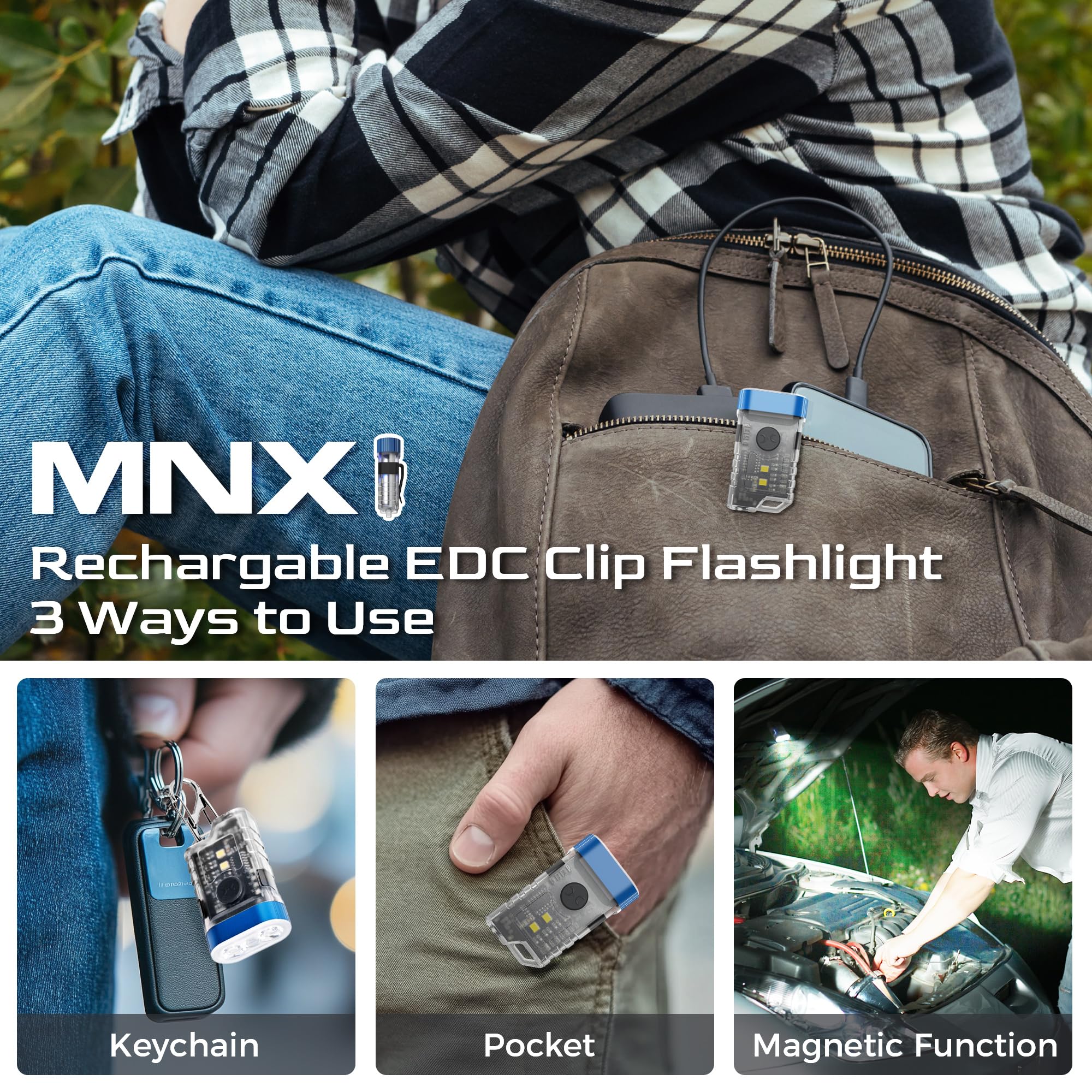 COOZAMING Rechargeable EDC Clip Flashlight G5, 10 Lighting Modes 2 Illumination Angles, USB C Charging Mini Flashlight Magnetic for Home, Christmas Gift, Walk, Emergency, Night Working, 4 Pack, Green