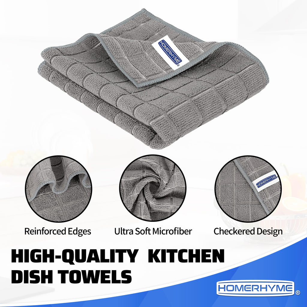 HOMERHYME Microfiber Cleaning Cloth, 8 Pack Cleaning Towels, Grey All-Purpose Quick Dry Reusable Kitchen Towels, Lint Free & Absorbent Dishcloth for Kitchen Car House Office 25'' x 15''