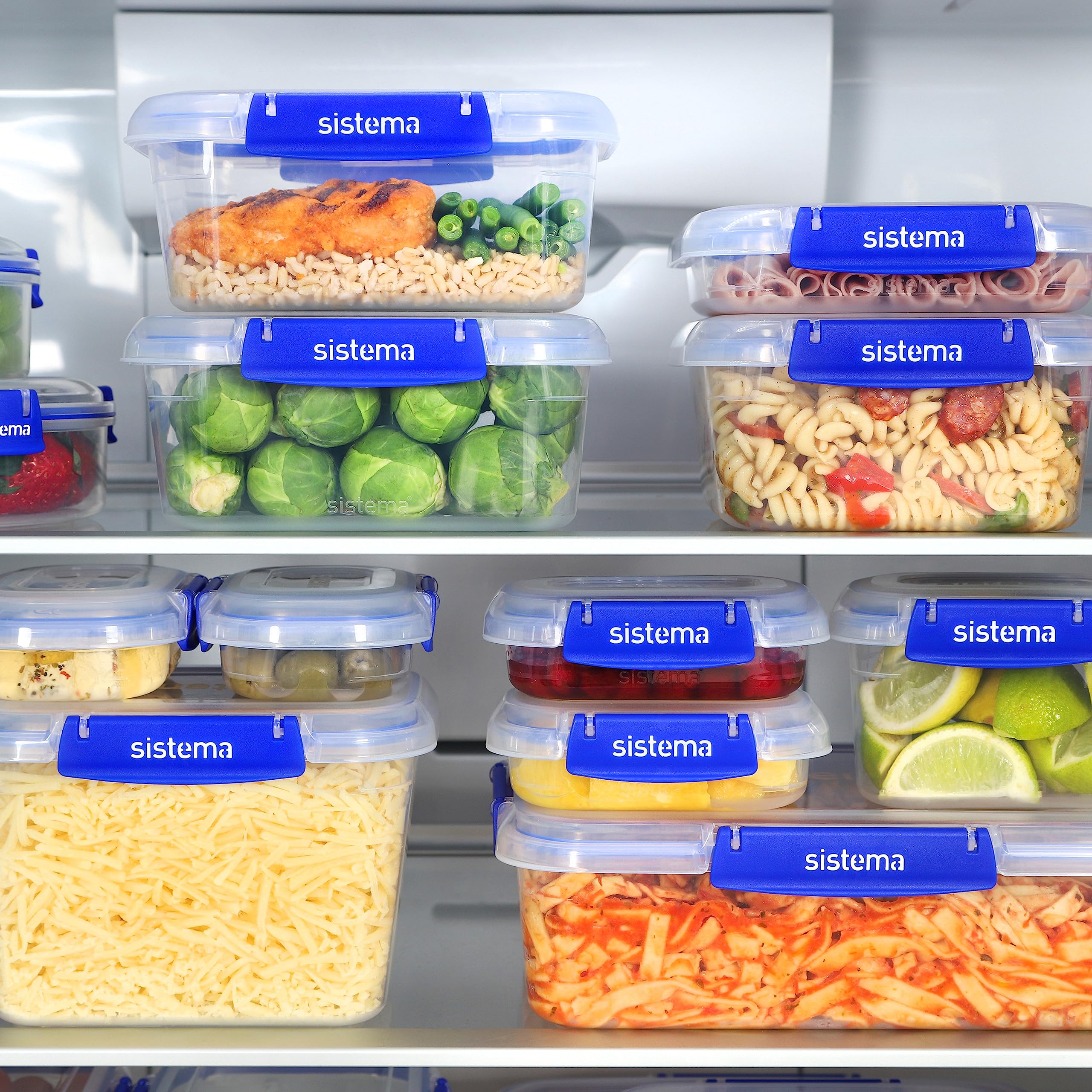 Sistema KLIP IT PLUS Food Storage Containers, Leak-Proof Seal, Airtight & Stackable Meal Prep Container Set with Lids, School Lunch Boxes & Snack Boxes, BPA-Free, 6 Count (3 x 1L, 2 x 400mL, 1 x 2.2L)