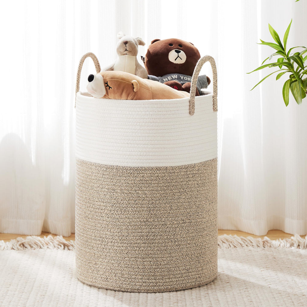 Cotton Rope Laundry Hamper by YOUDENOVA, 58L - Woven Collapsible Laundry Basket - Clothes Storage Basket for Blankets, Laundry Room Organizing, Bedroom Storage, Clothes Hamper – Brown